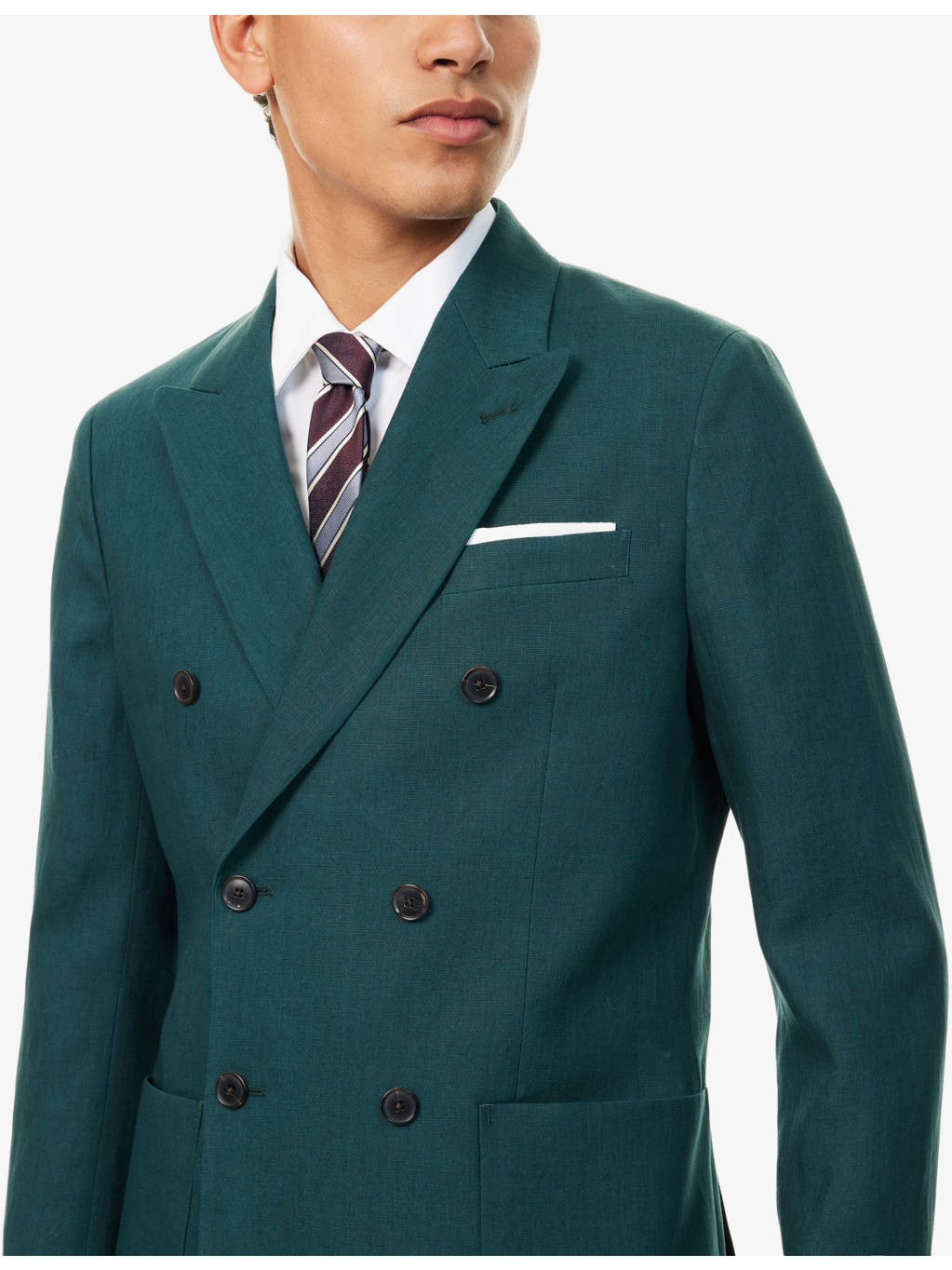 Double-Breasted Regular-Fit Linen-Blend Blazer - 5