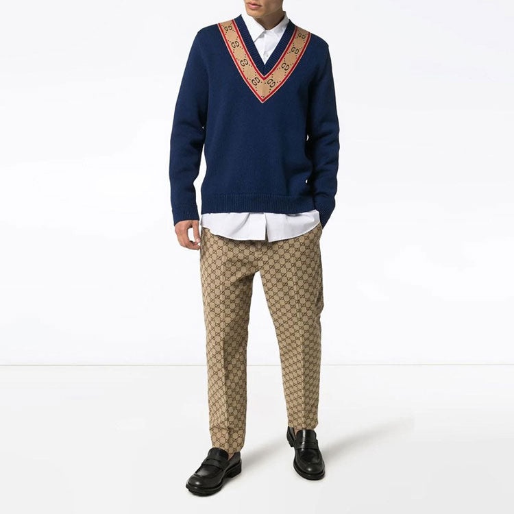 Gucci GG V-neck Wool Sweater 'Blue' 577089-XKAUO-4912 - 3