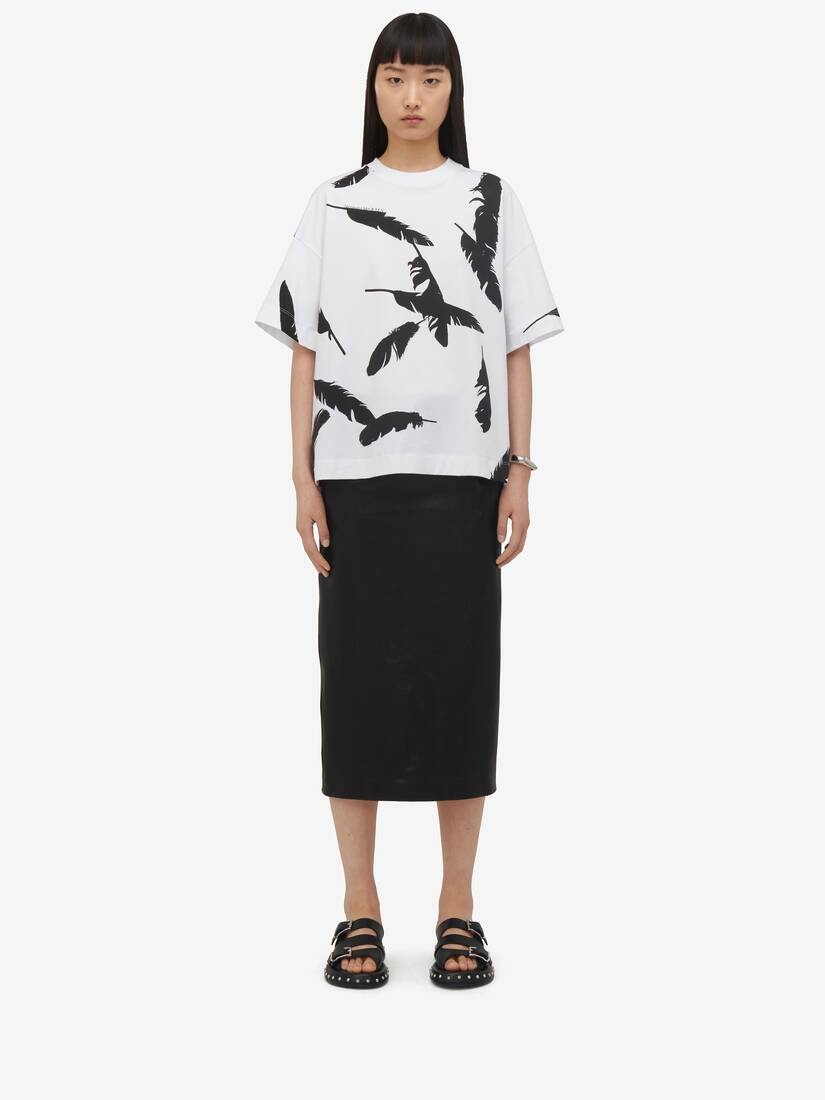 Women's Feather Oversized T-shirt in White/black - 3