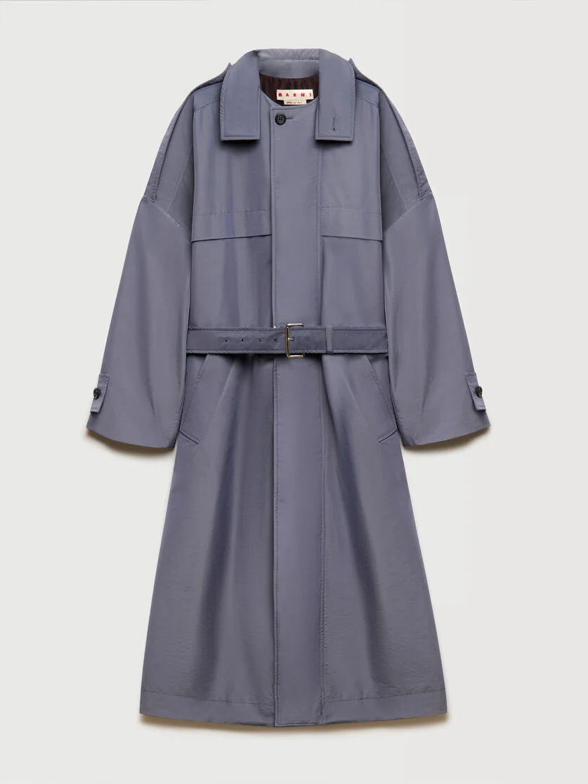 GREY NYLON TRENCH COAT WITH BELT - 1