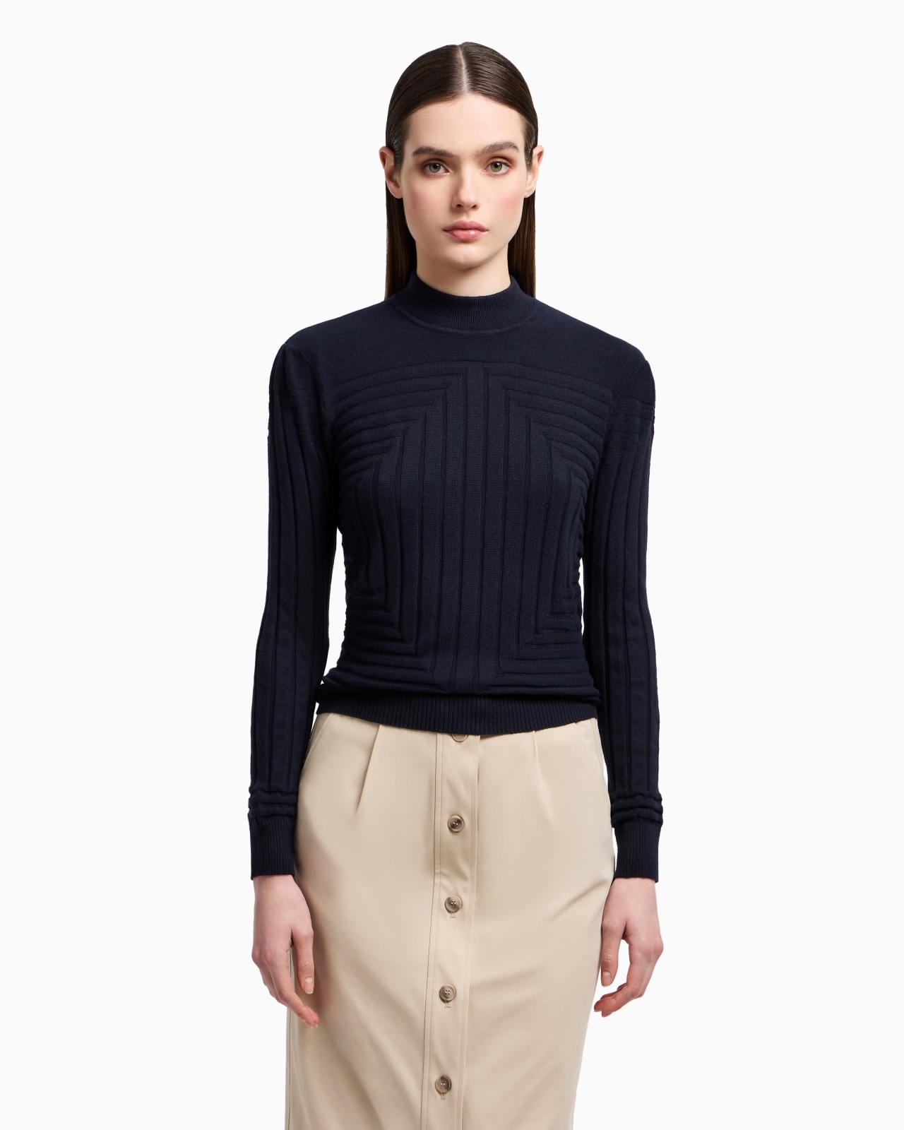 MOCK-NECK JUMPER WITH A RIBBED AND PLAIN-AND-PURL KNIT - 2