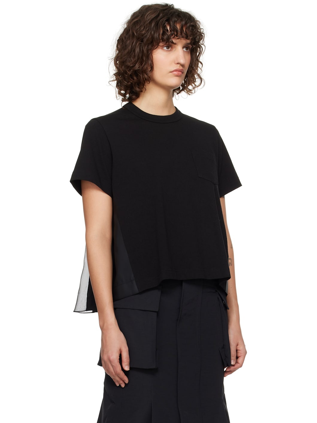 Black Nylon Twill & Cotton Jersey T-shirt - 2