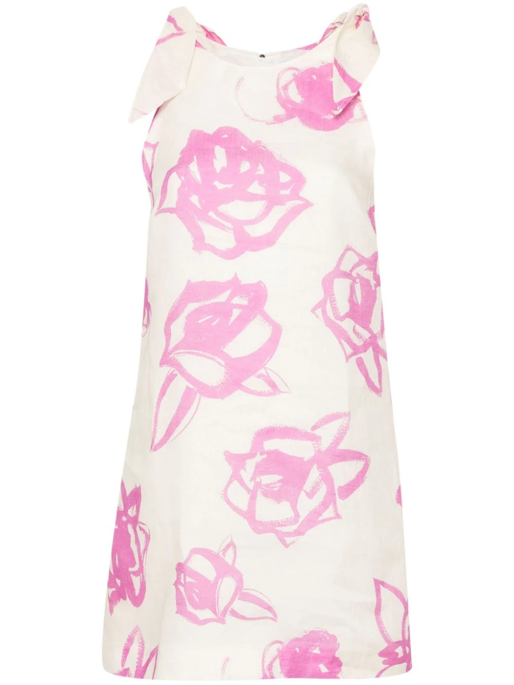 Rosette Print Tie Shoulder Dress - 1