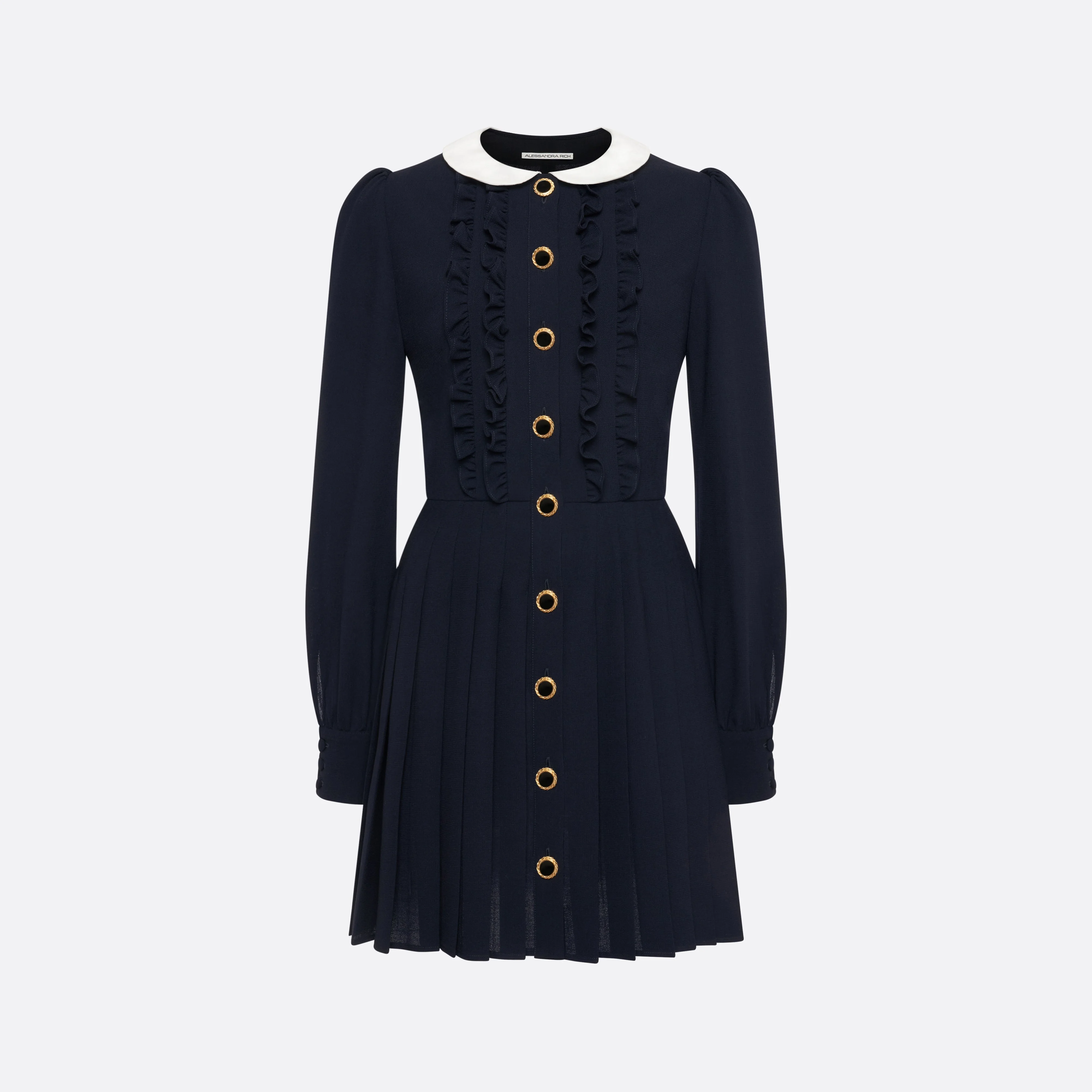 LIGHT WOOL CRÊPE MINI DRESS WITH PLEATED SKIRT - 1