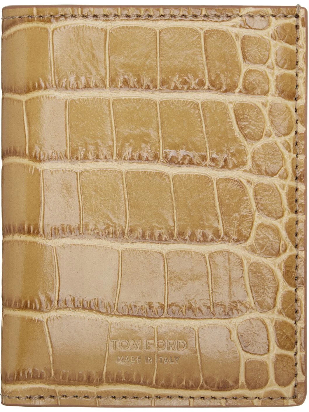 Tan Shiny Croc 'T Line' Folding Card Holder - 1