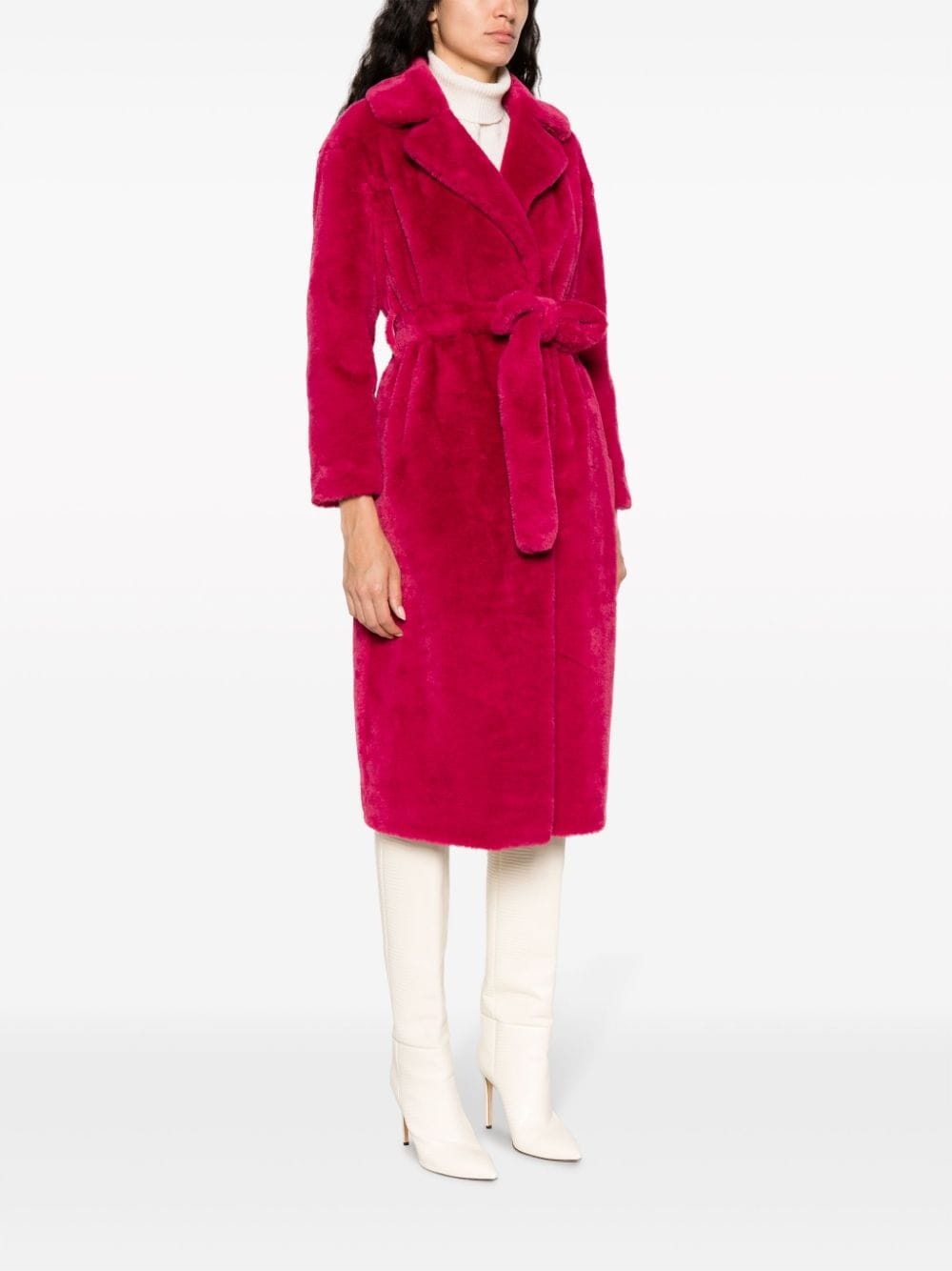 notched-collar faux-shearling coat - 3