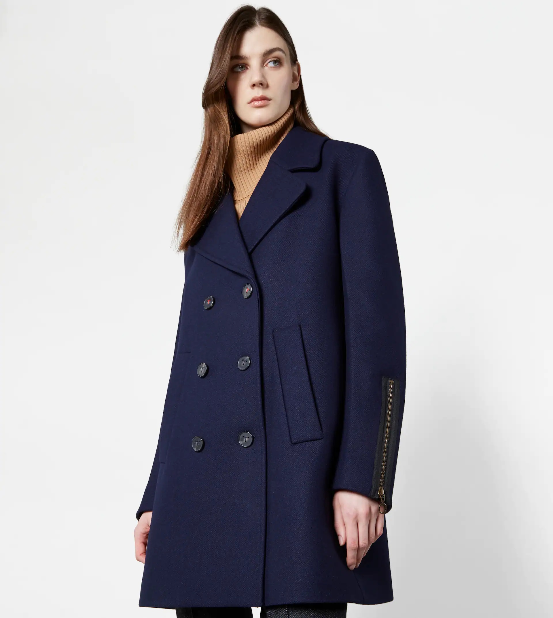 WOOL BLEND PEACOAT - BLUE - 7