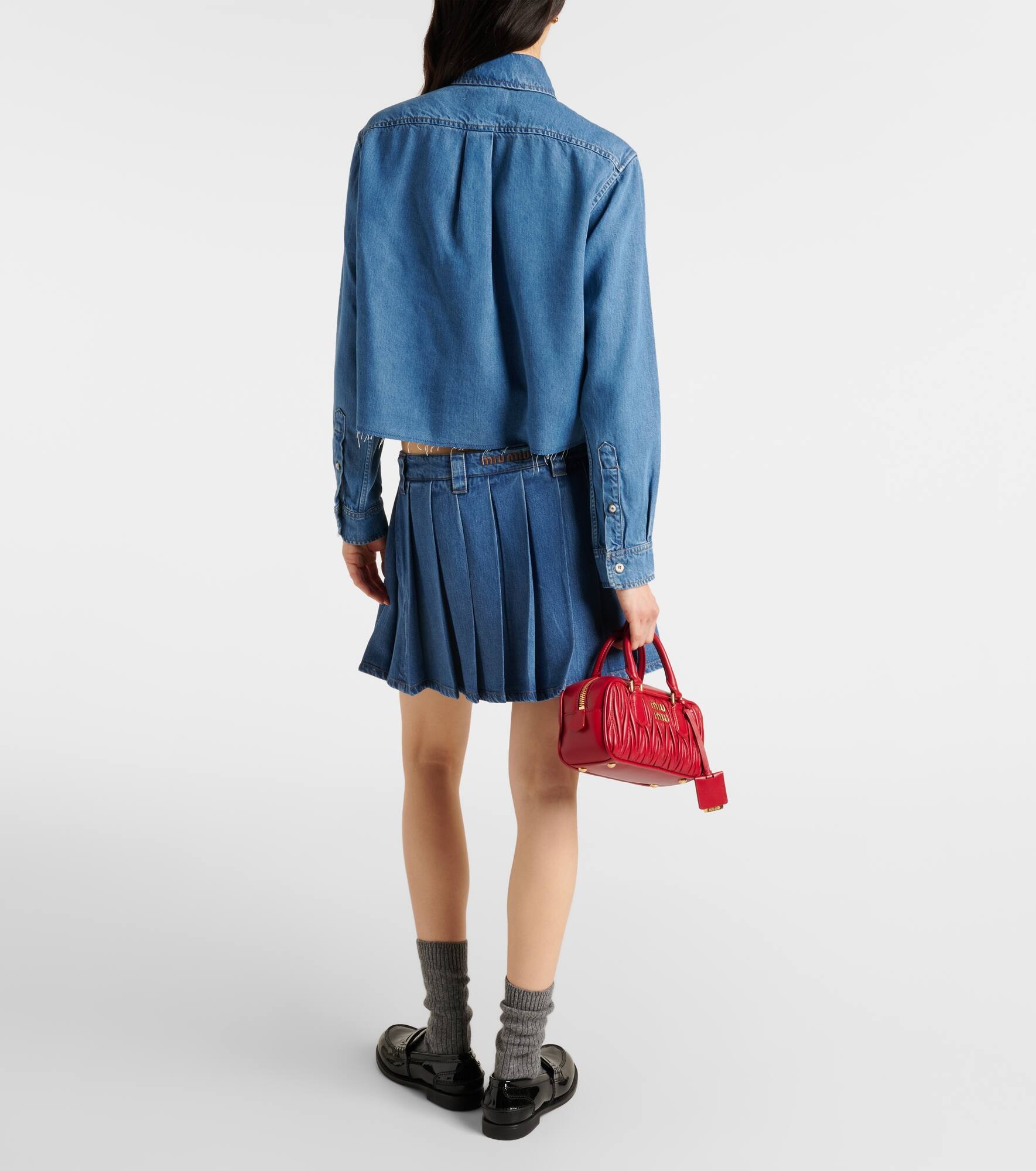 Pleated denim miniskirt - 3