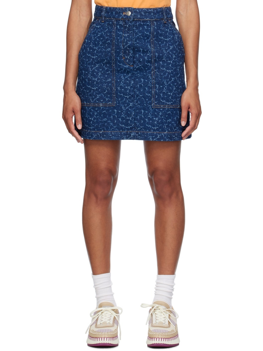 Indigo Handwriting Denim Miniskirt - 1