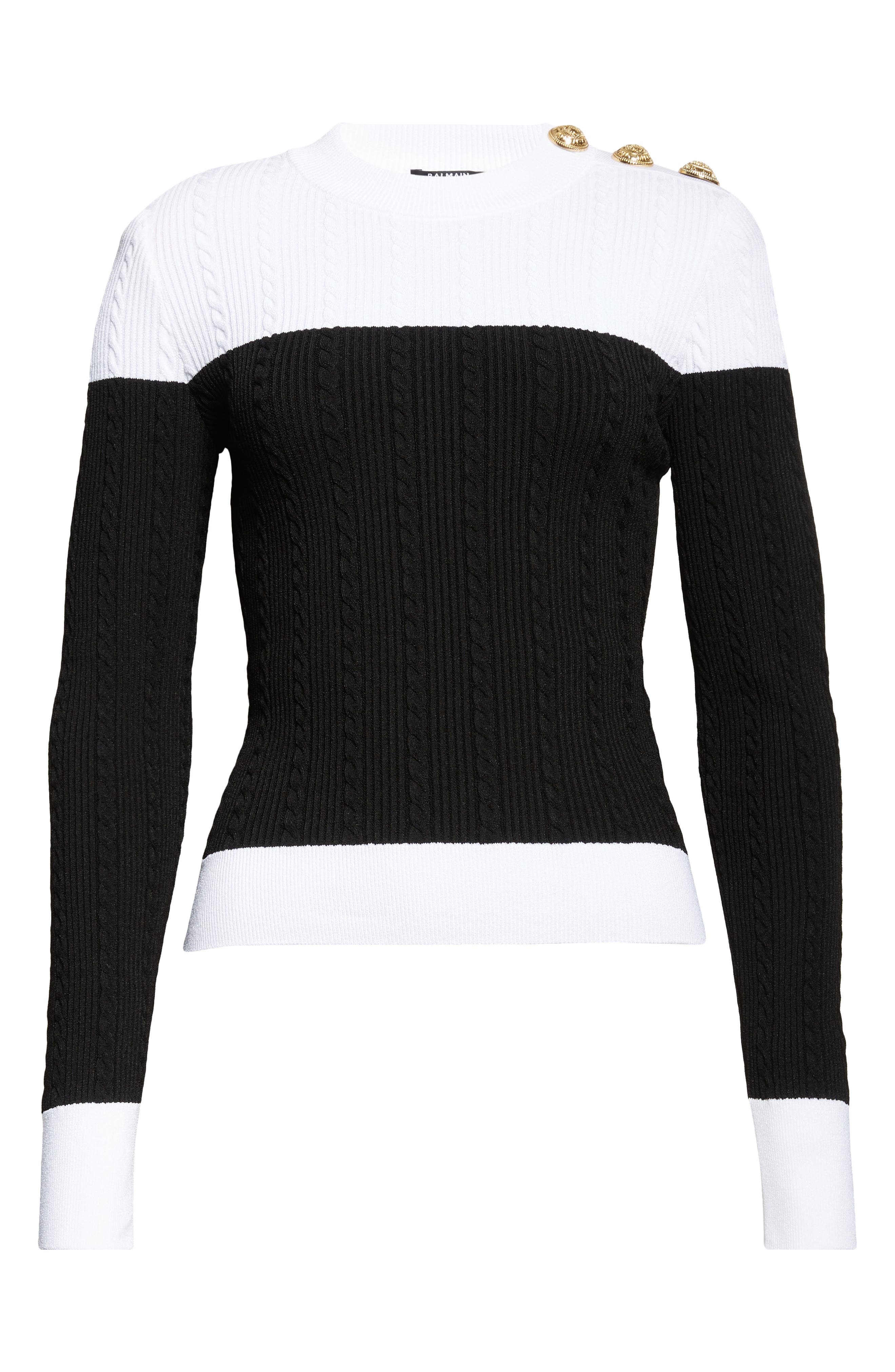 Balmain Twisted Cable Knit Sweater in Black/White at Nordstrom - 6