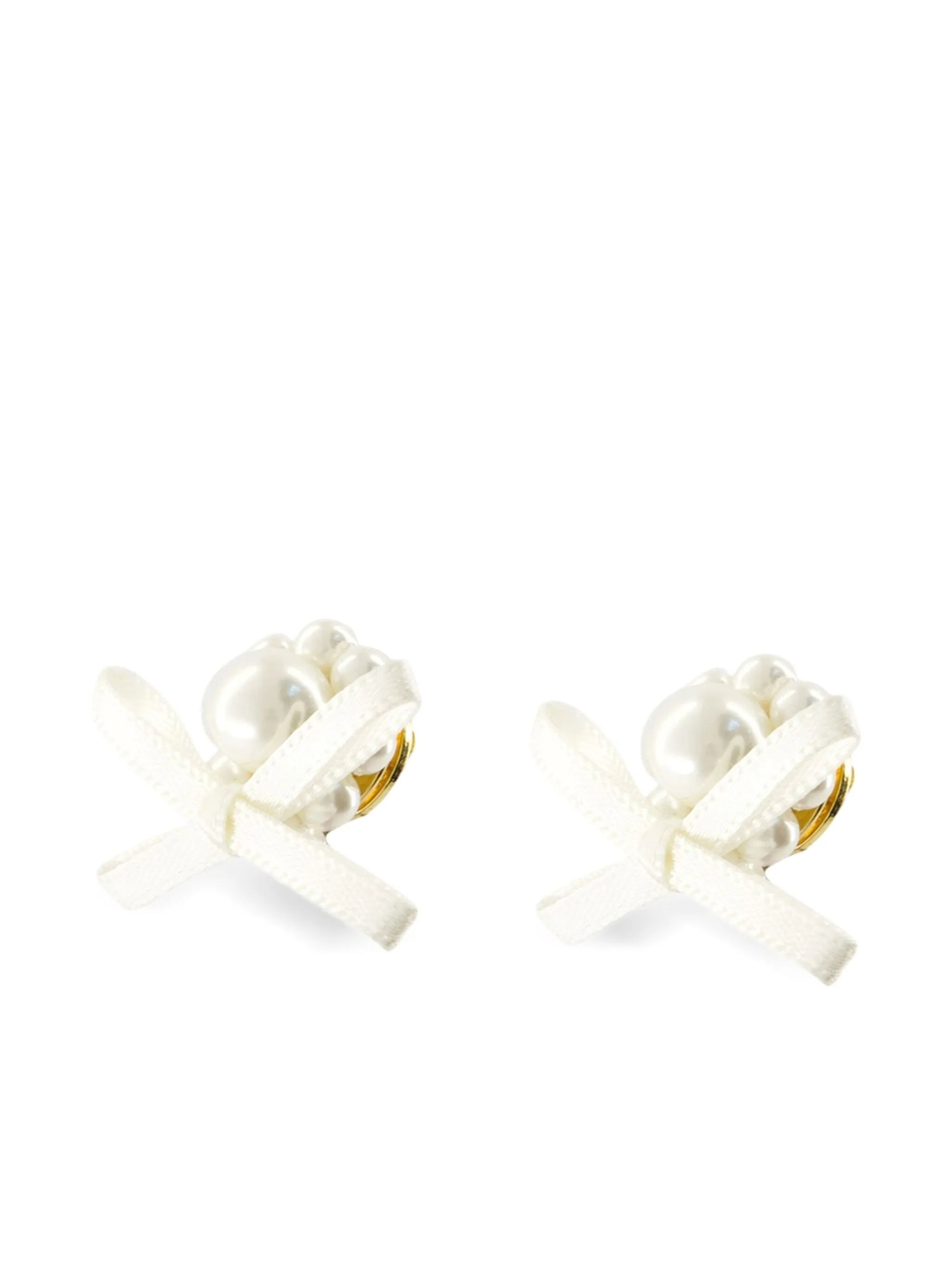 pearl-embellished bow earrings - 2