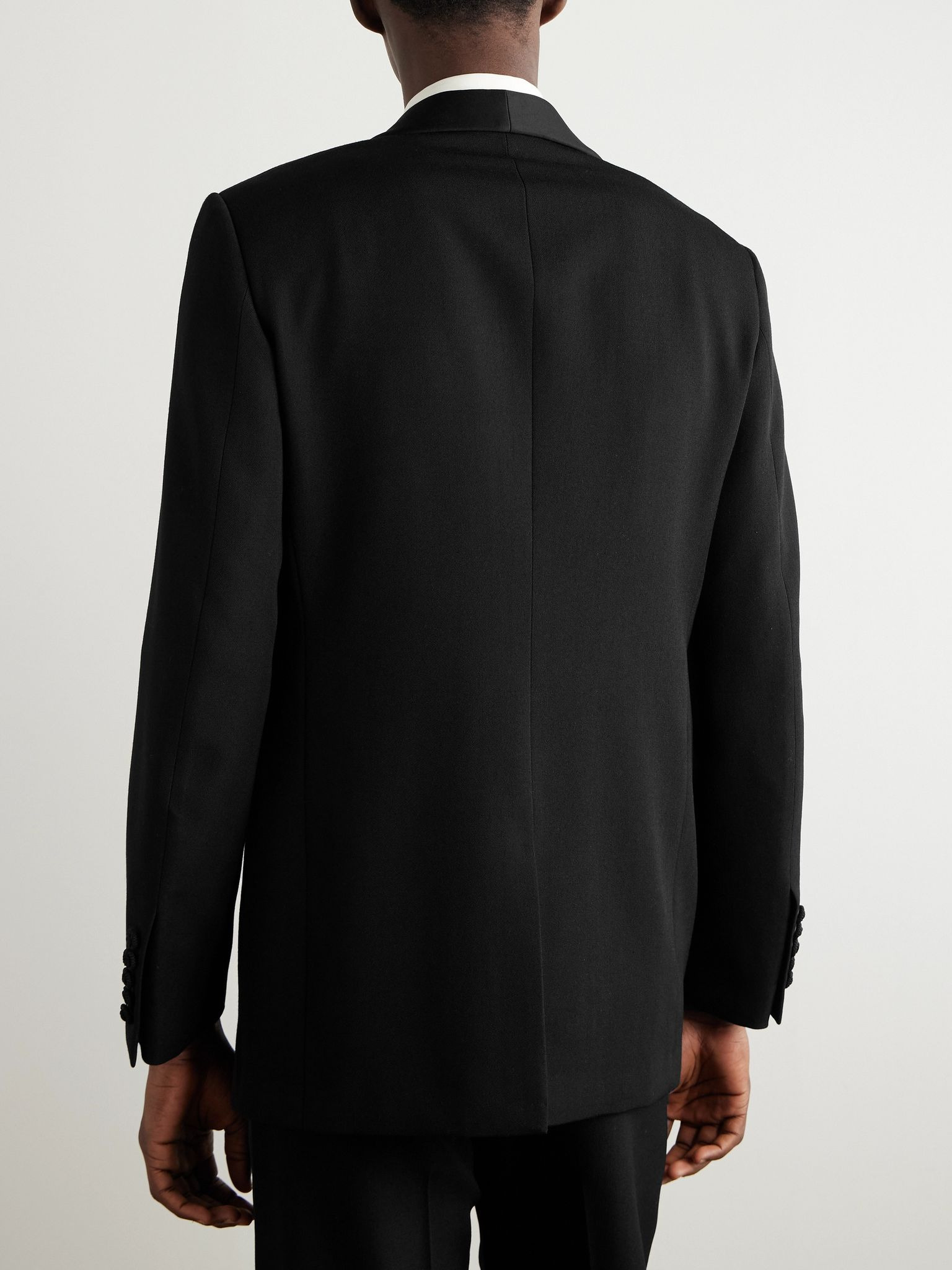 Shawl-Collar Satin-Trimmed Grain de Poudre Wool Tuxedo Jacket Black - 3