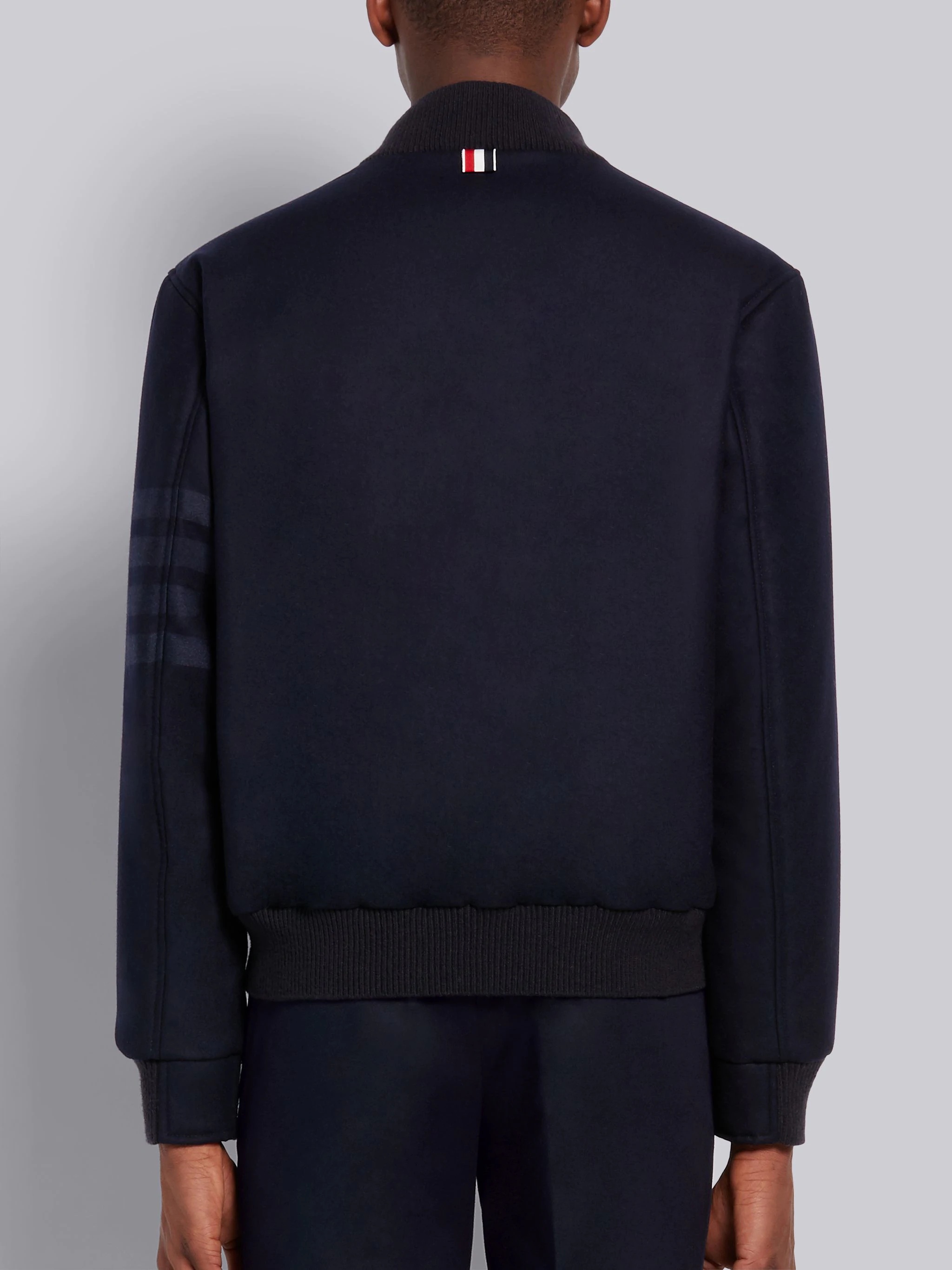 Navy Tech Down Wool Flannel Tonal 4-Bar Relaxed Blouson Jacket - 3