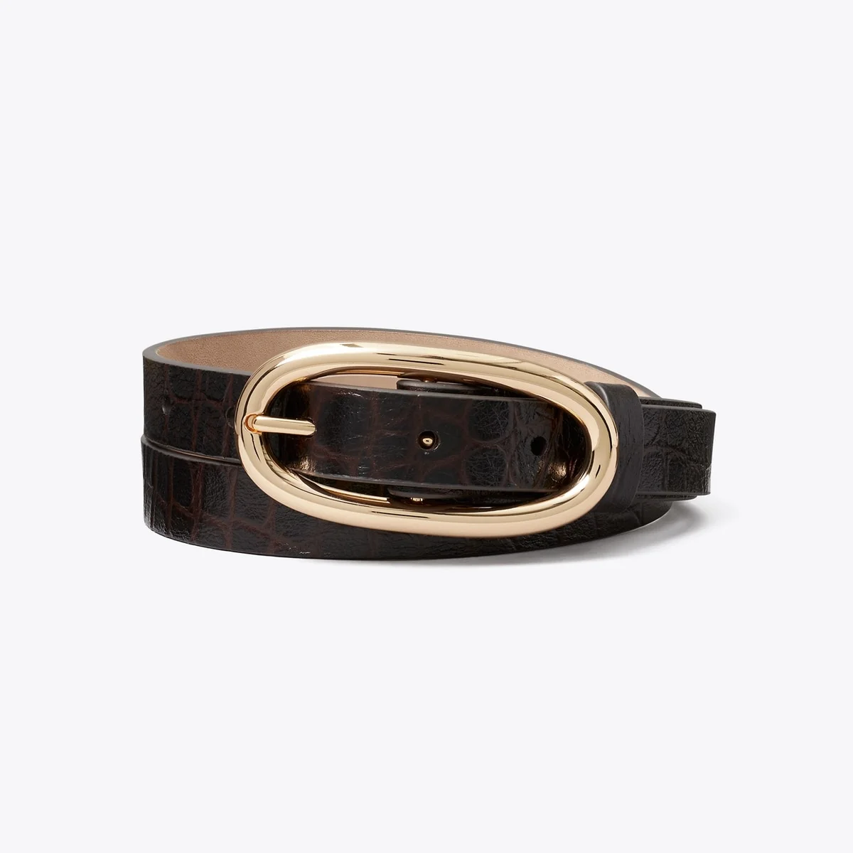 Pierced Embossed Croc Large Buckle Belt - 1