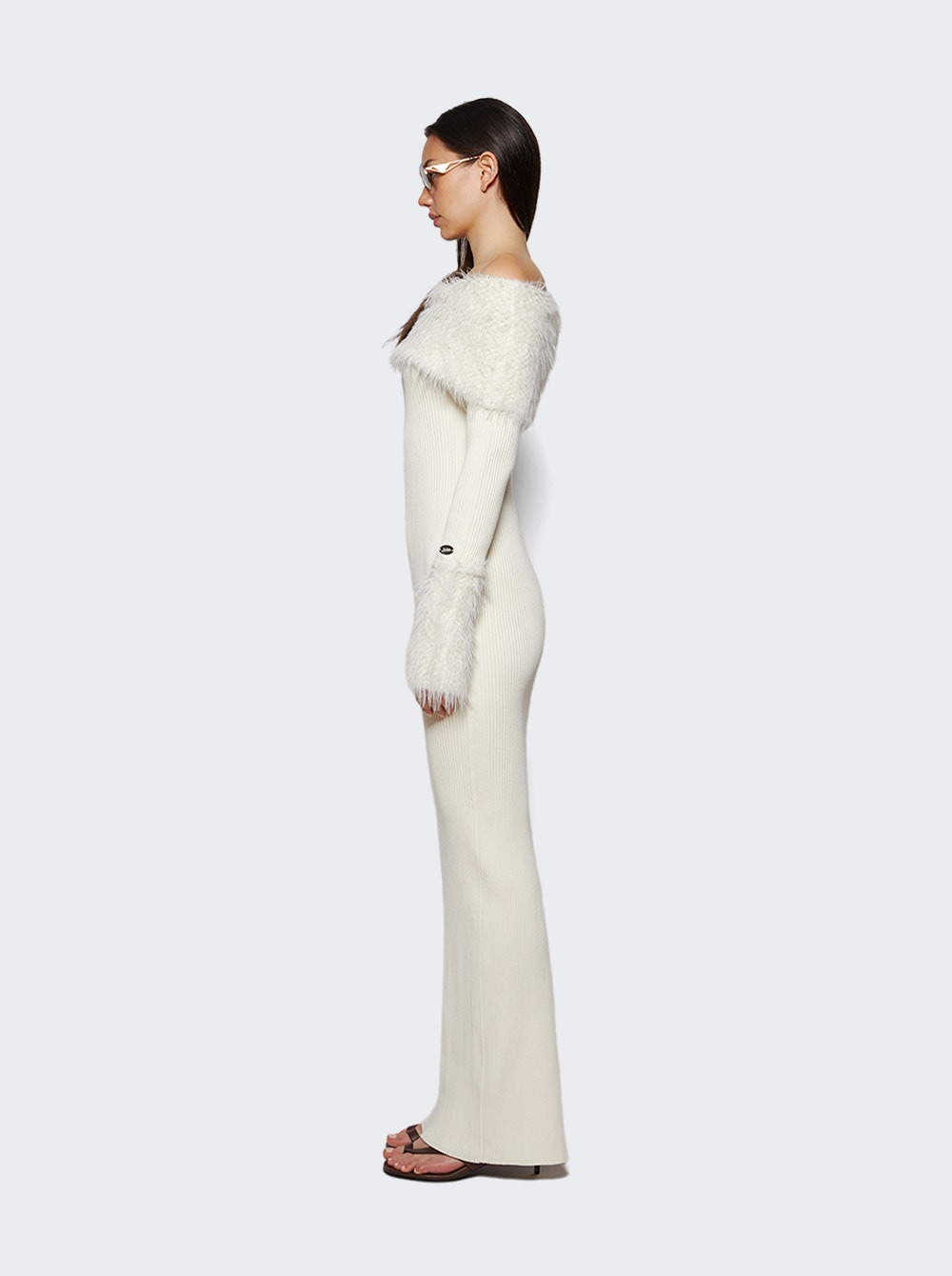 Ribbed Knit Long Dress Ecru - 3