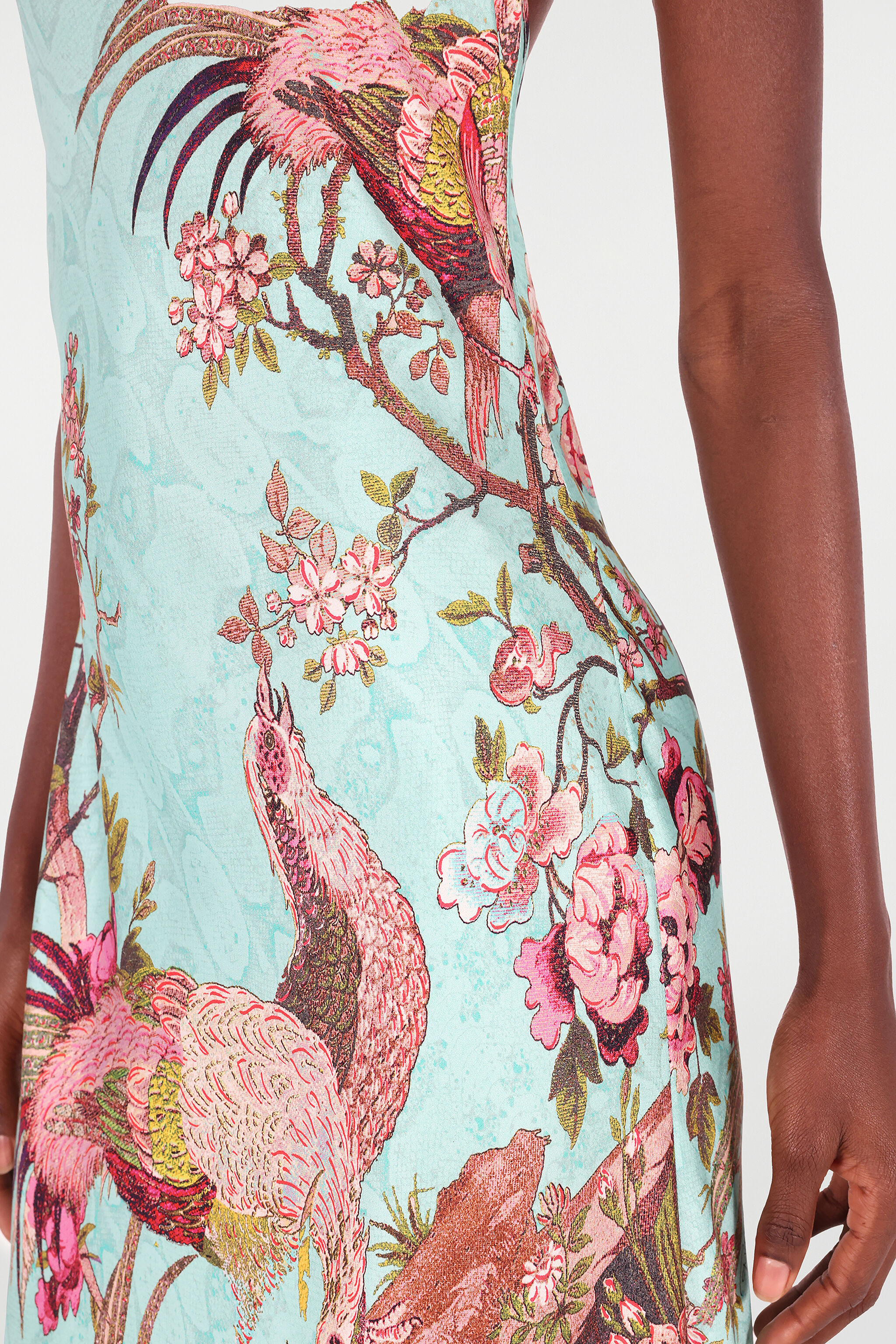 Slip Dress With Oriental Bird Print - 6