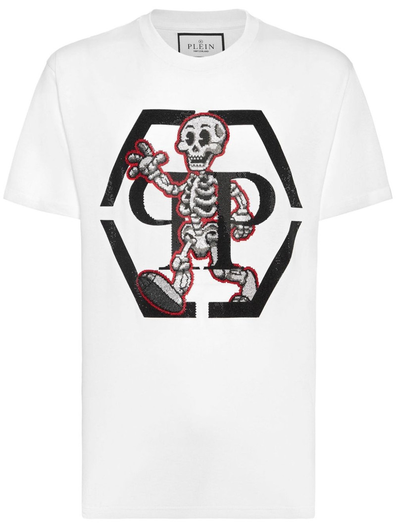 rhinestone-skeleton cotton T-shirt 1