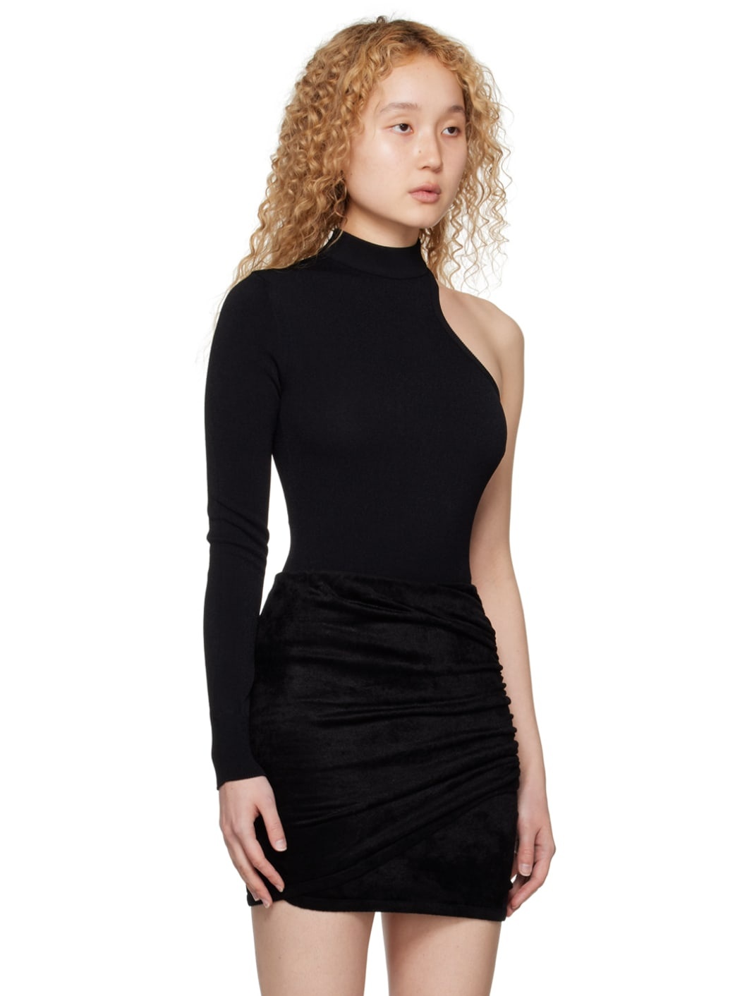 Black Asymmetric Second Skin Bodysuit - 2