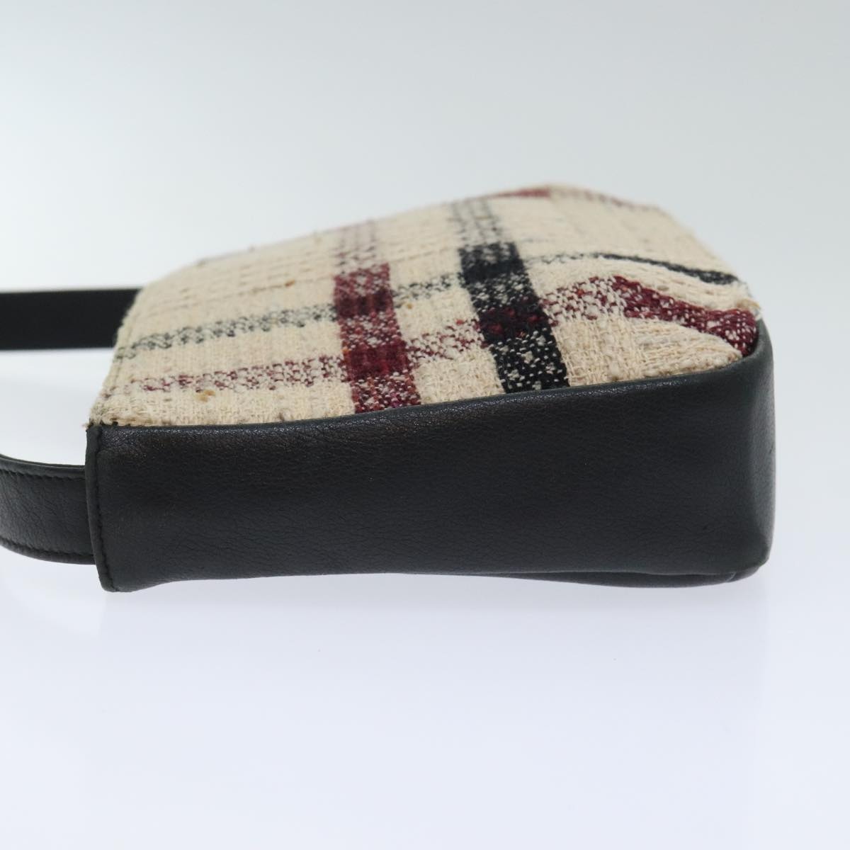 Burberry Nova Check Hand Bag Leather Canvas Black Beige - 4