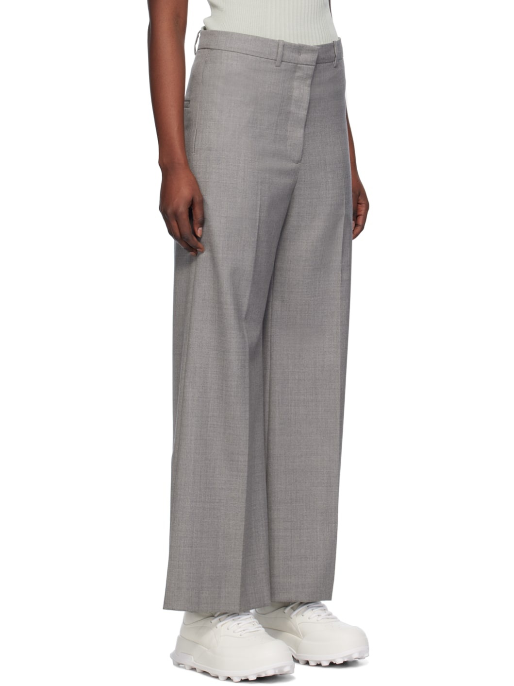 Gray Wide-Leg Trousers - 2