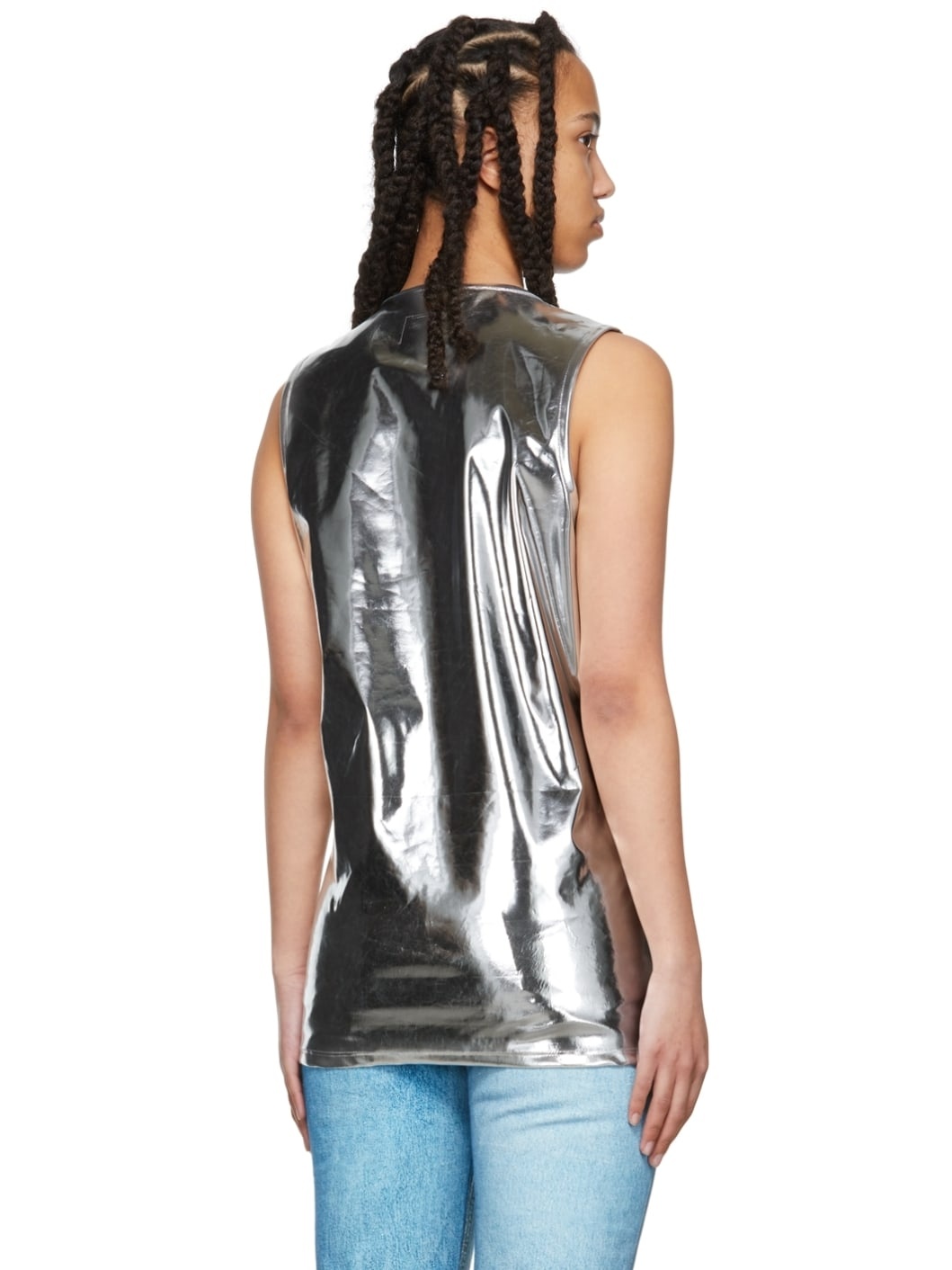 Silver Stud Embroidered Metallic Tank Top - 3
