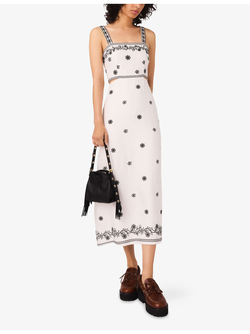 maje Floral-Embroidered Cut-Out Linen-Blend Maxi Dress outlook