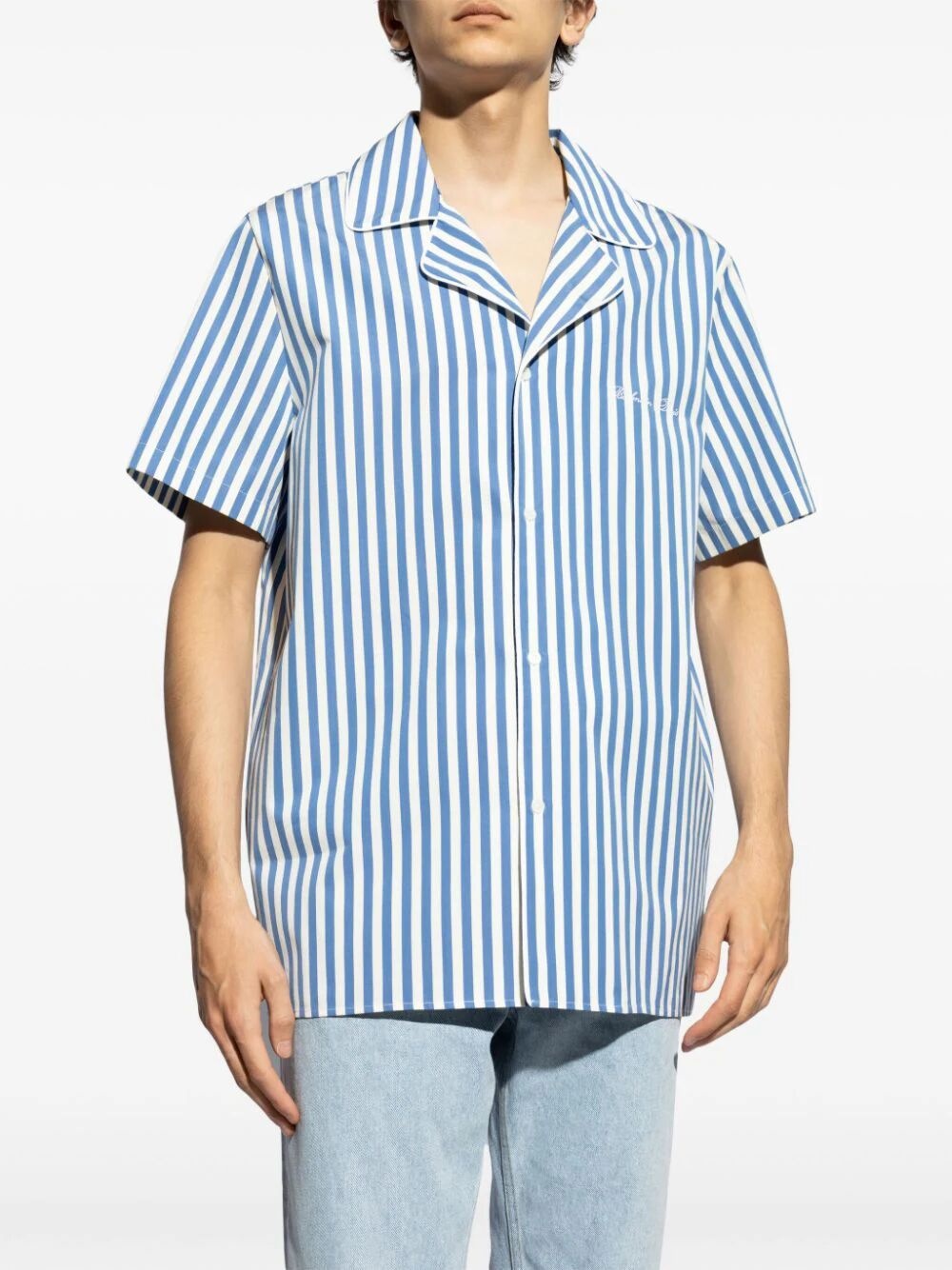 Striped cotton short-sleeved pajama shirt - 3