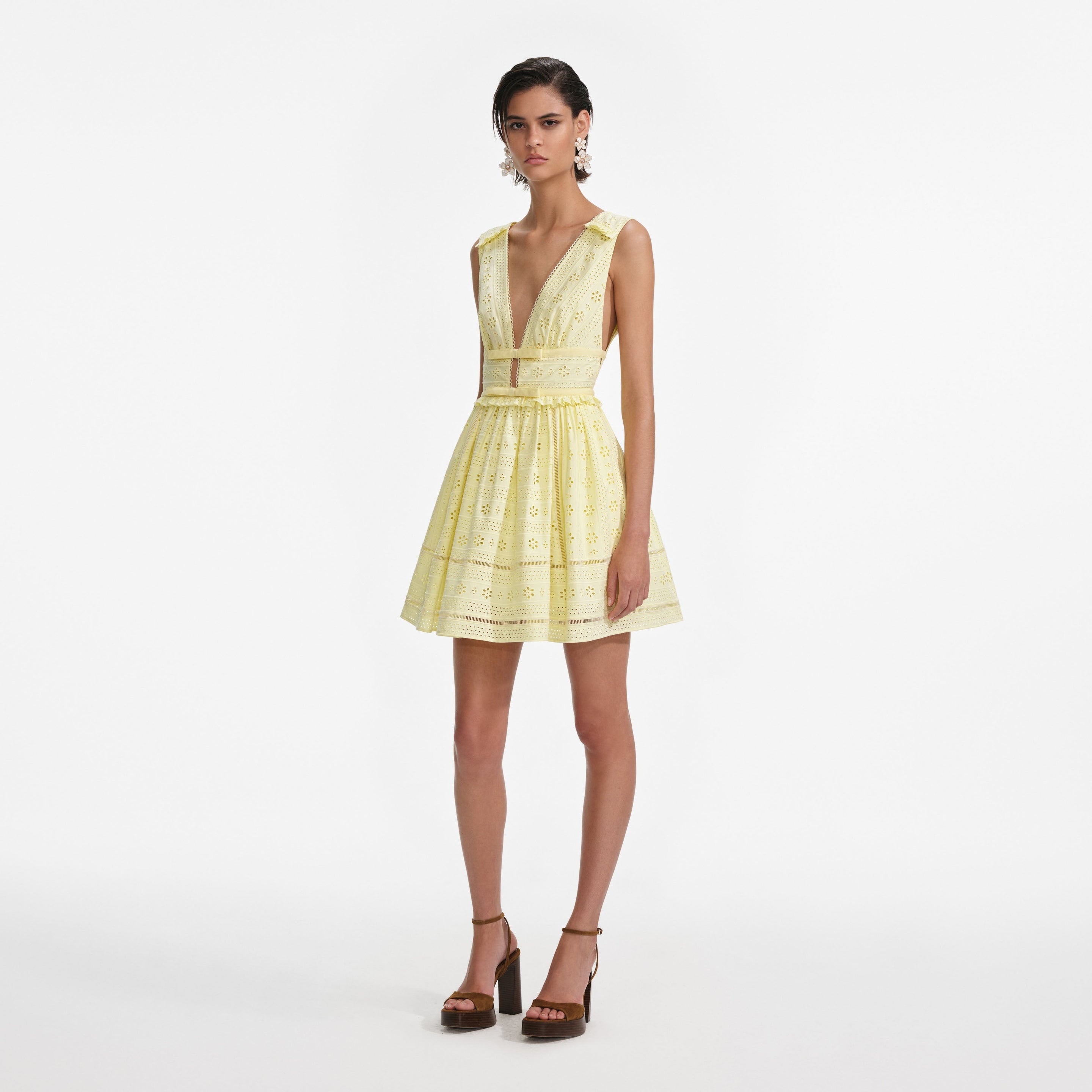 Yellow Cotton Broderie Mini Dress - 2