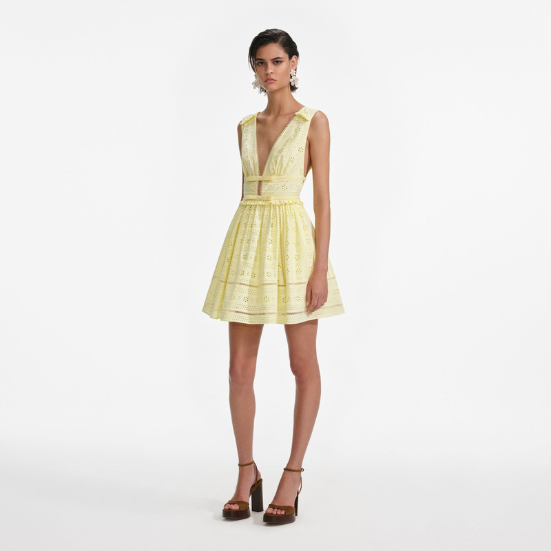 Yellow Cotton Broderie Mini Dress 2