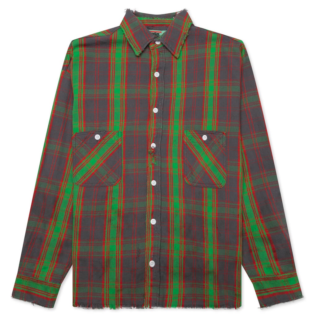 SAINT MICHAEL X DENIM TEARS FLANNEL SHIRT - GREEN - 1