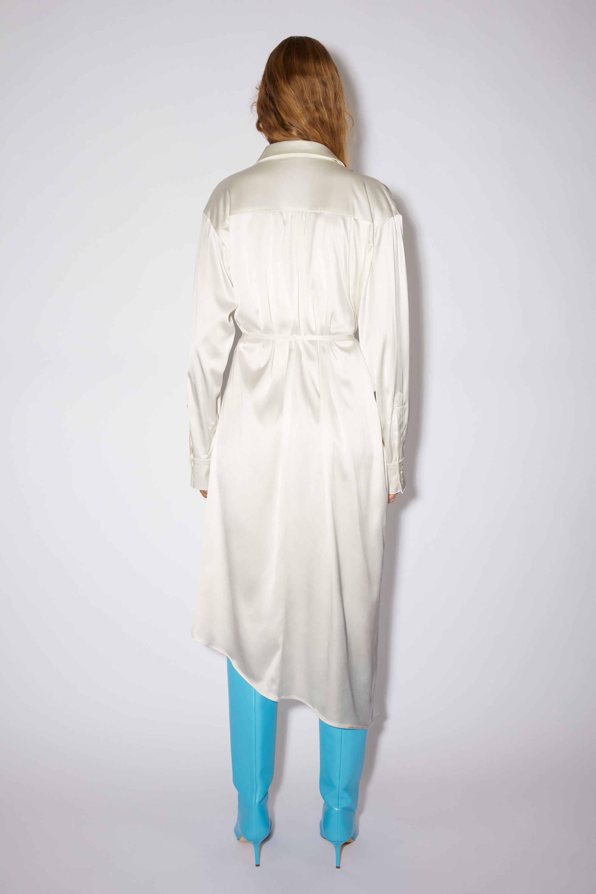 Satin shirt dress - White - 3