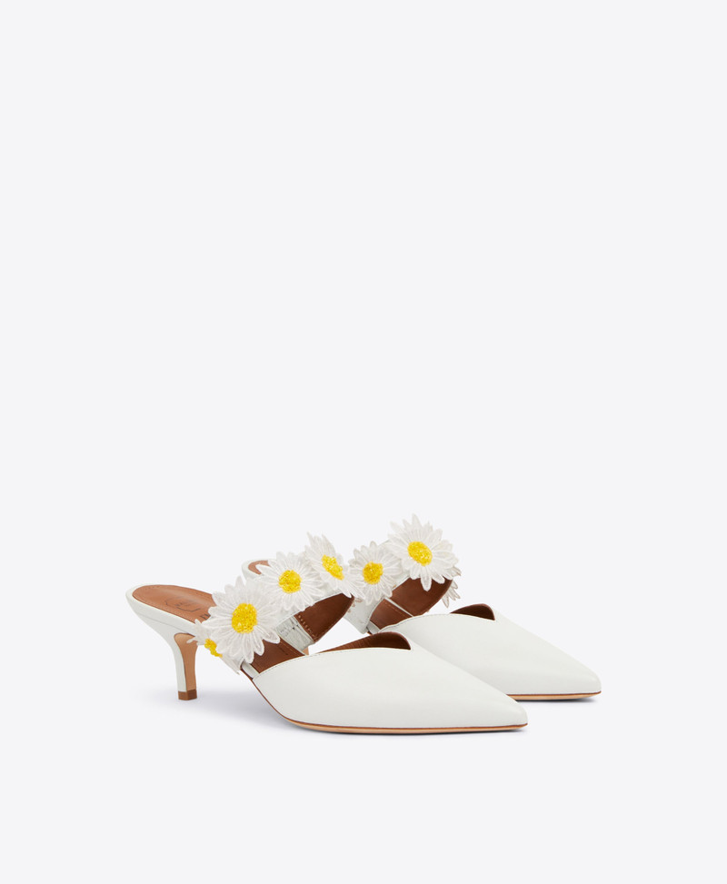 Mindy 45 - White Leather Kitten Heels 3