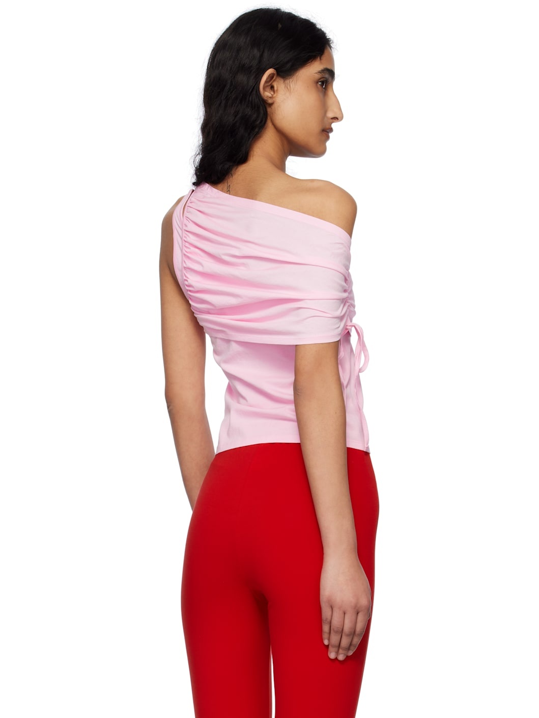 Pink Shirring One Shoulder Top - 3