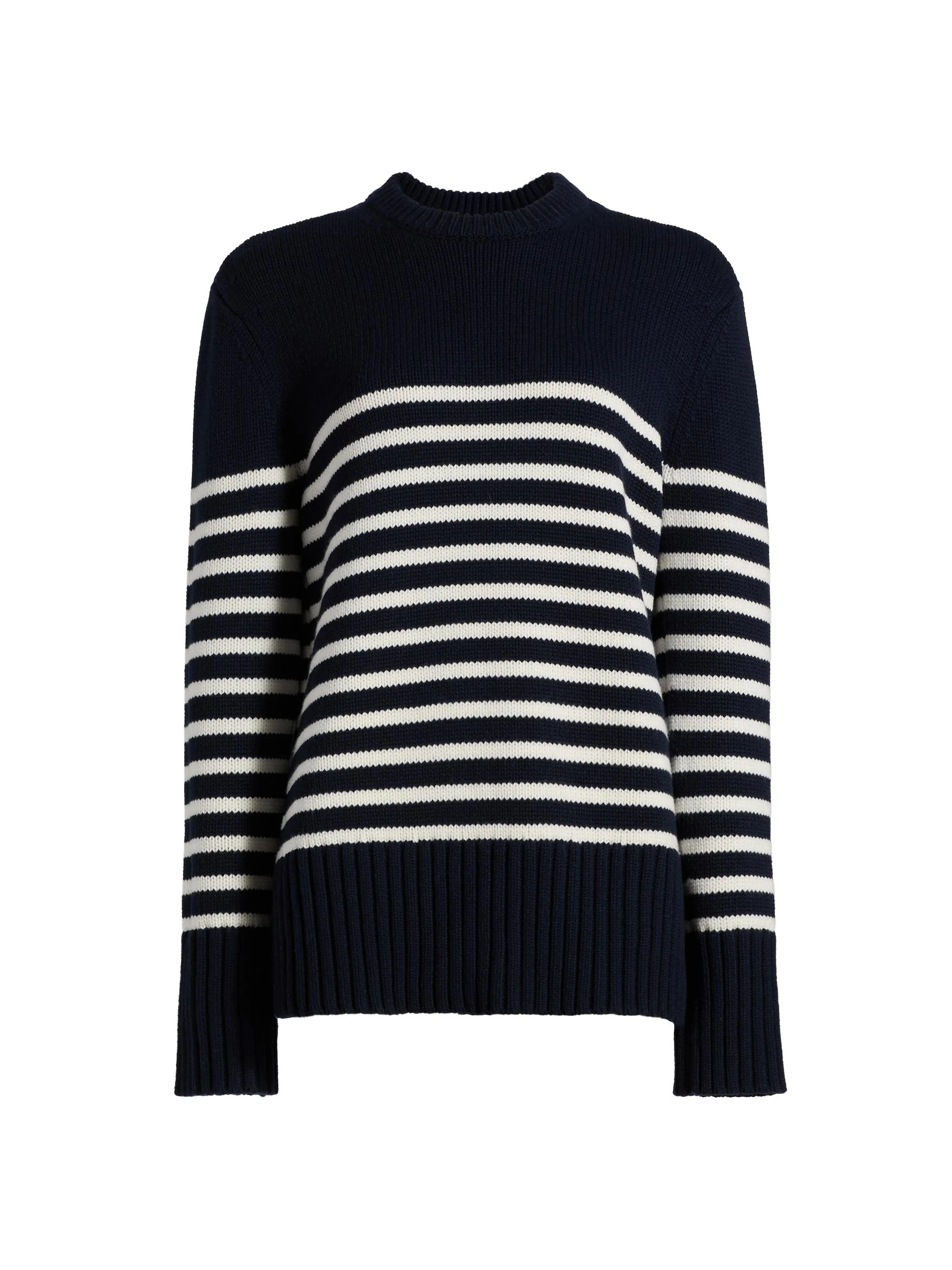 Women's Striped Cashmere Sweater - Midnight Ivory - 1