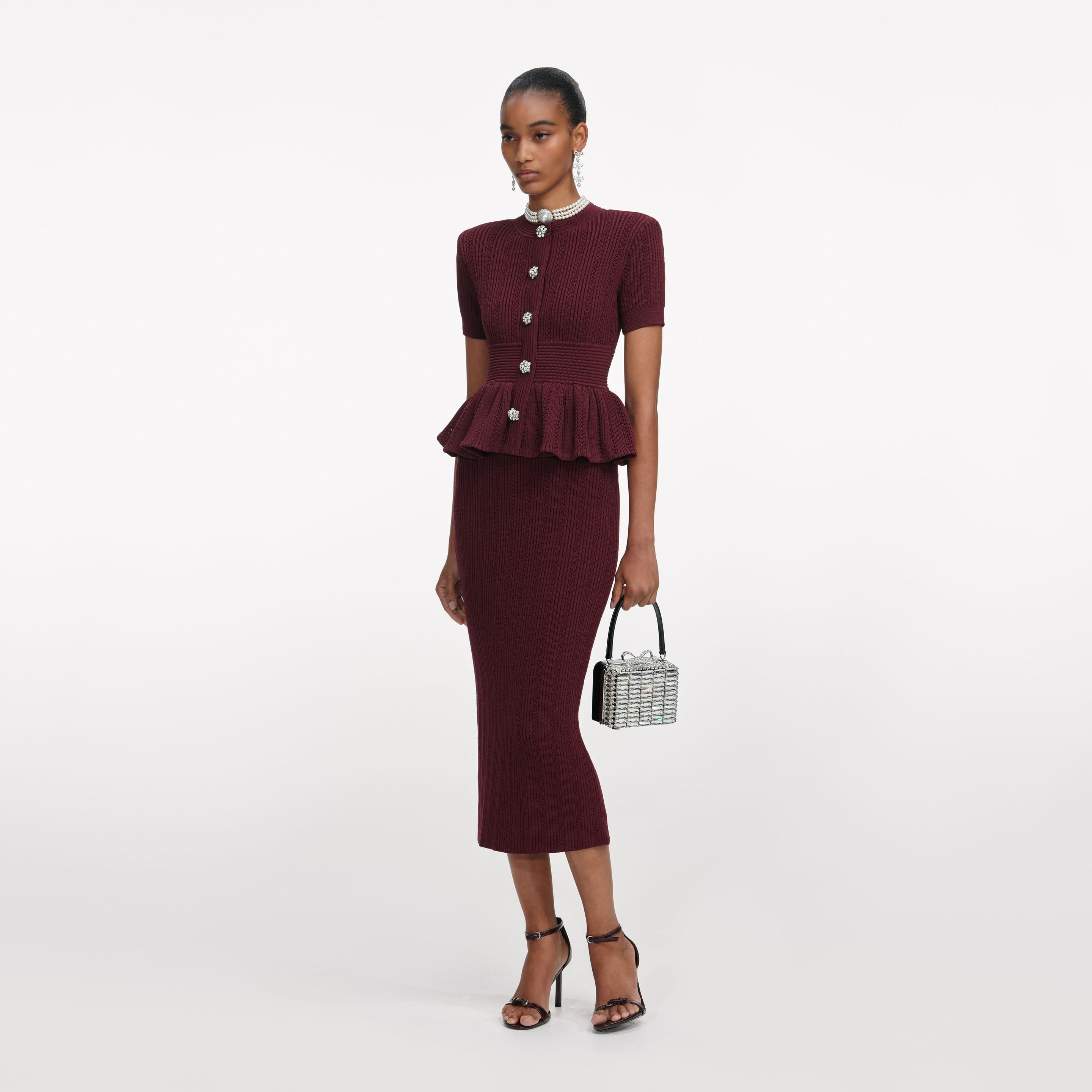 Bordeaux Pointelle Knit Midi Dress - 2