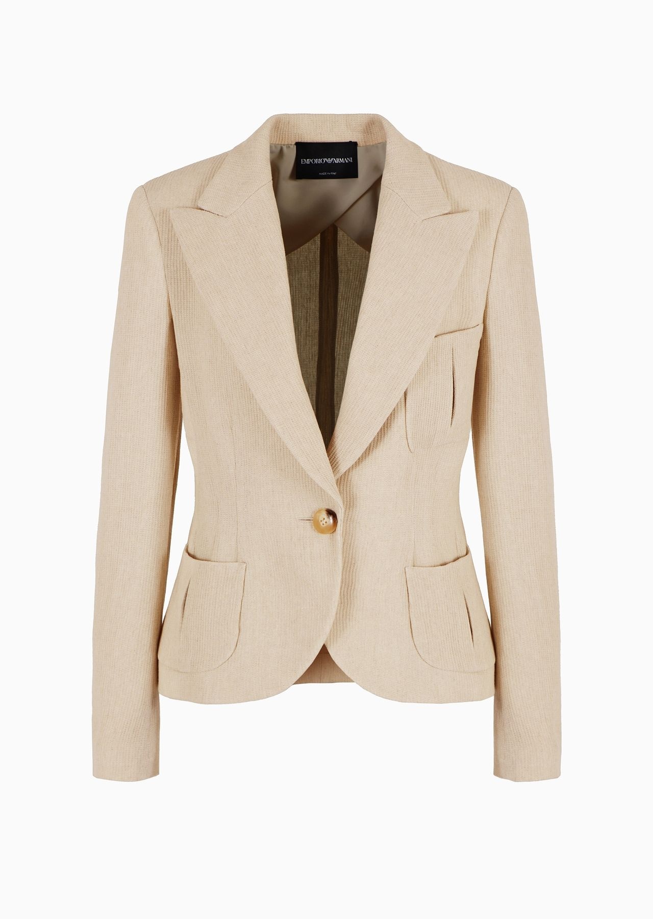 Single-breasted jacket in a linen-blend armure crêpe - 1