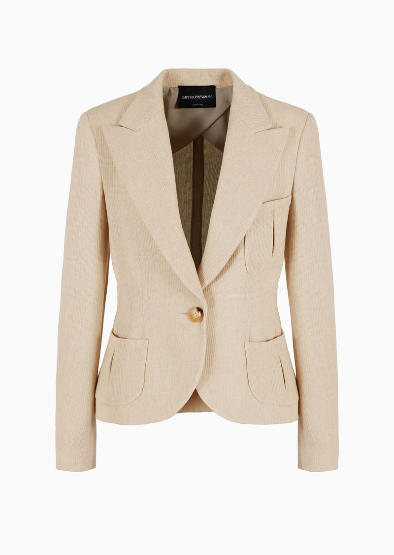 Single-breasted jacket in a linen-blend armure crêpe 1