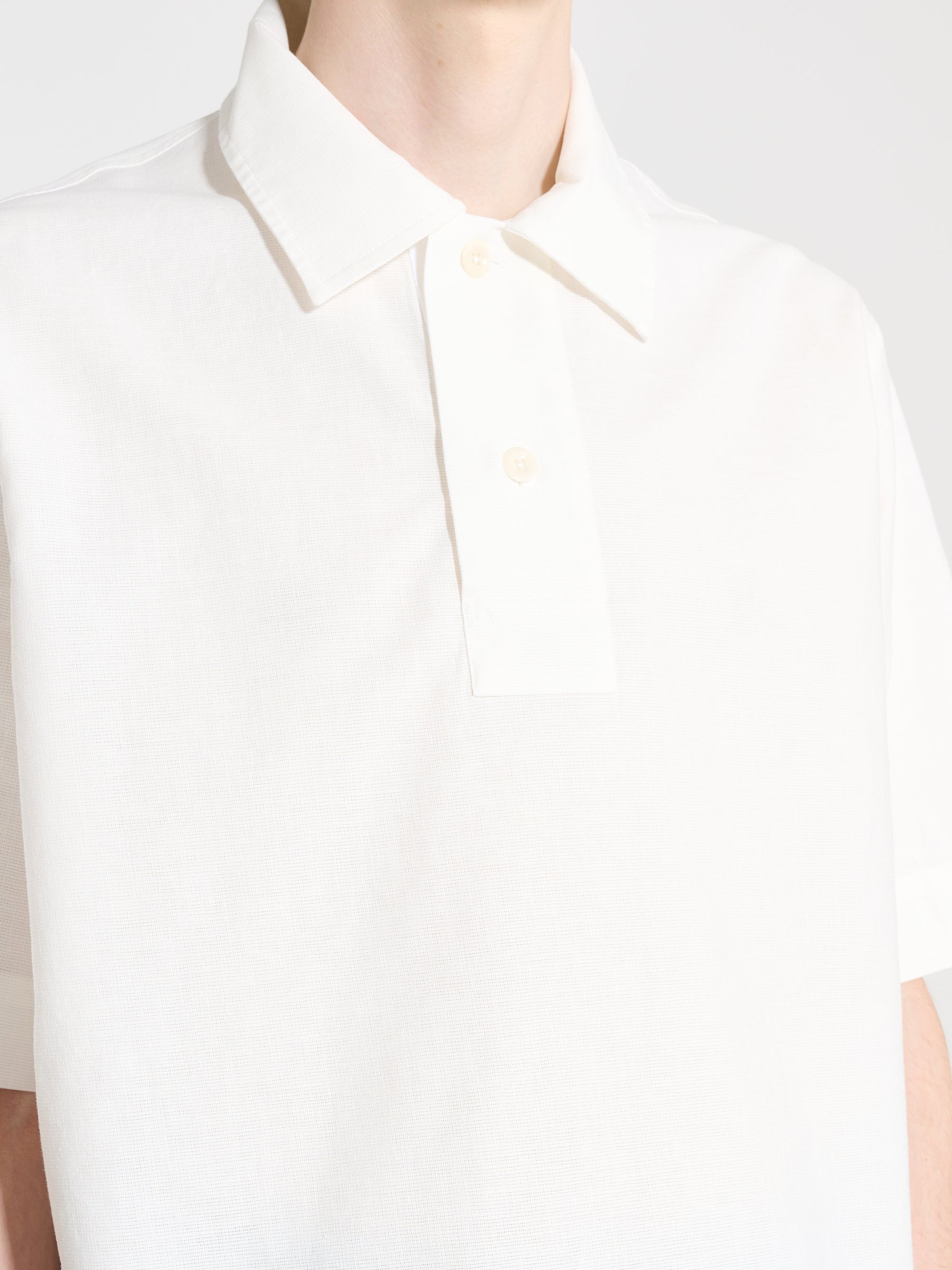 MARGARET HOWELL MHL OFFSET PLACKET POLO TEXTURED COTTON WHITE - 5