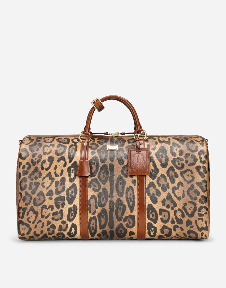 Medium travel bag in leopard-print Crespo with branded plate - 1