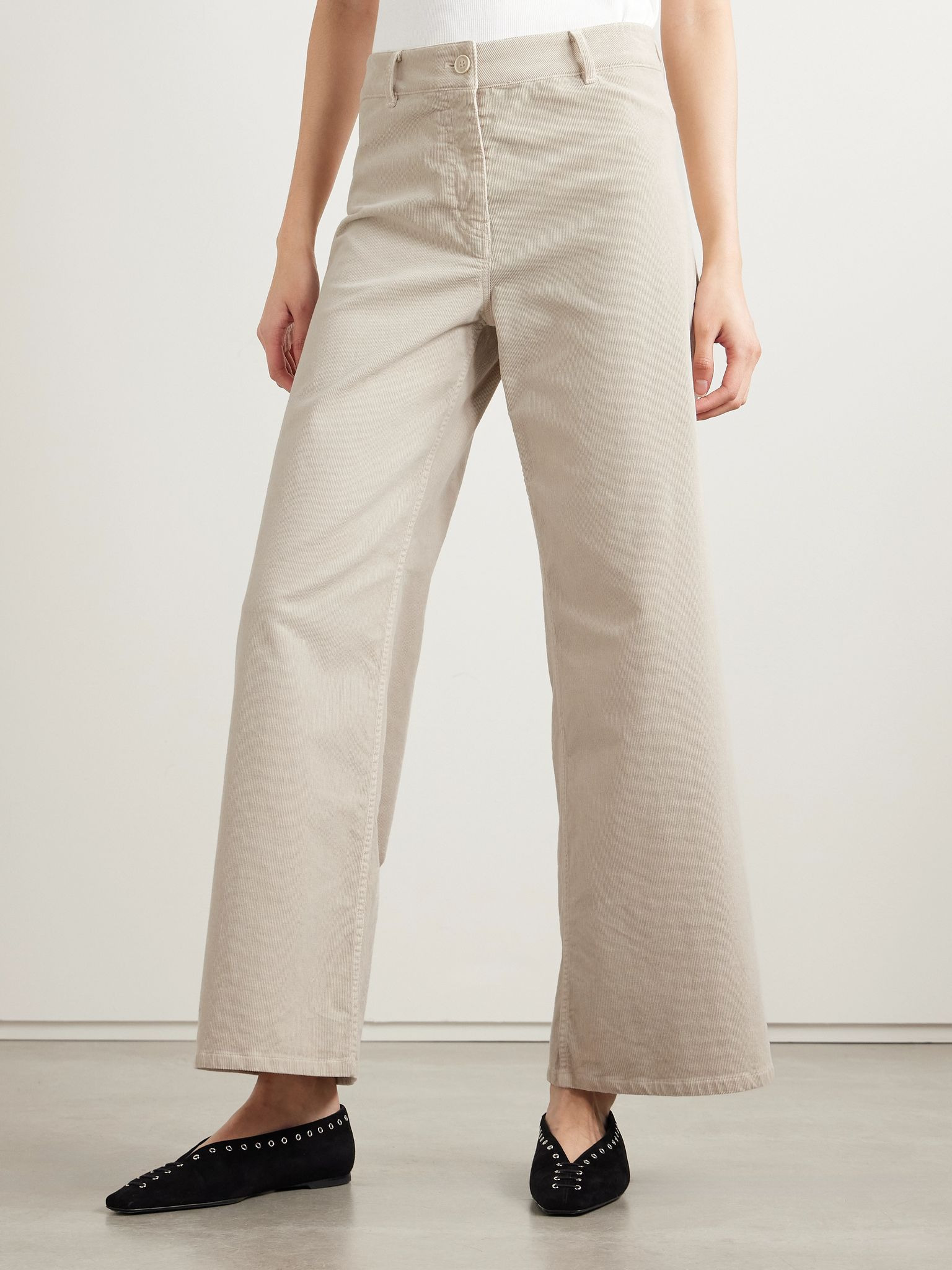 Megan cotton-blend corduroy wide-leg pants Mushroom - 3