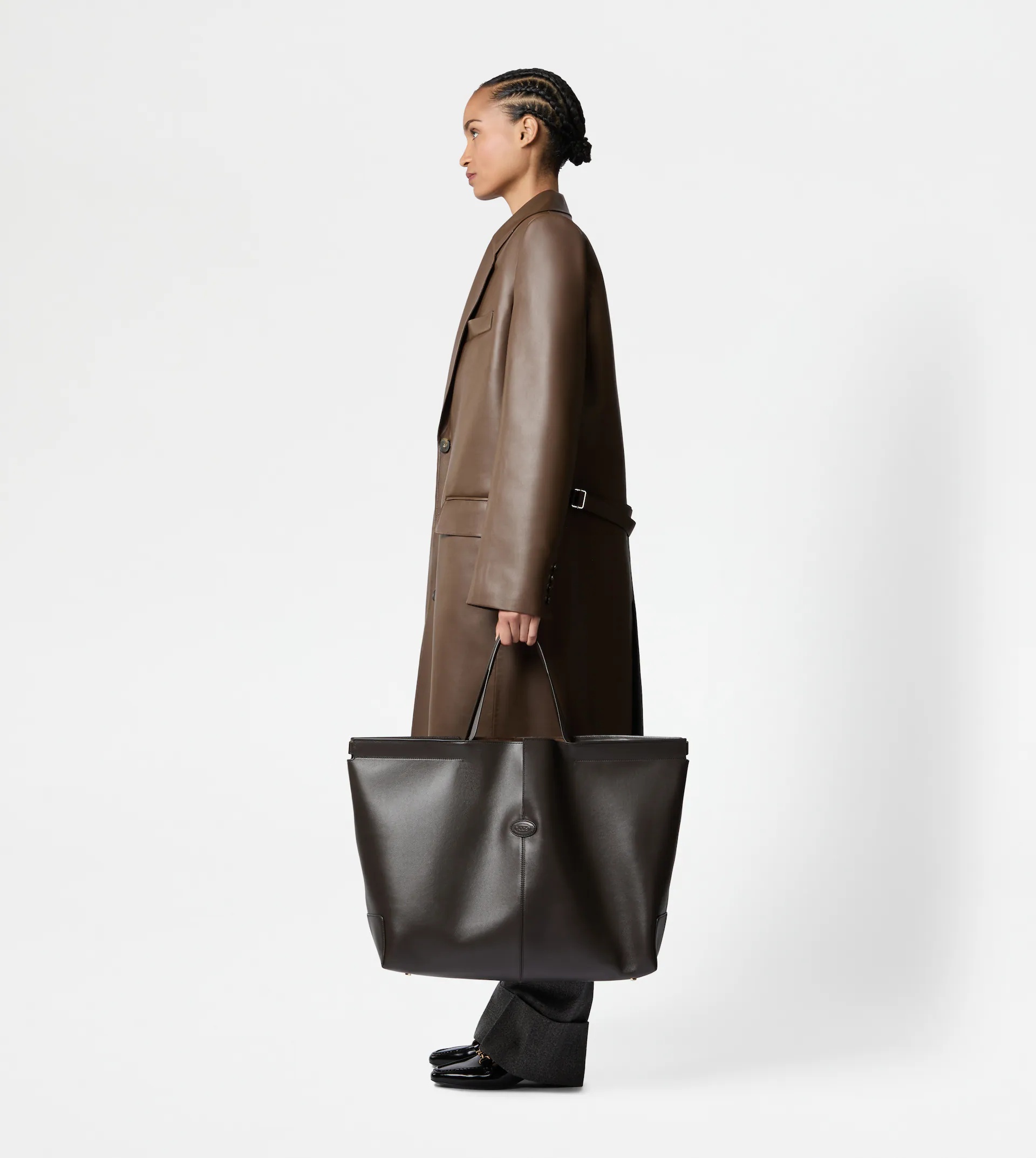TOD'S DI BAG FOLIO IN LEATHER MAXI - BROWN - 3