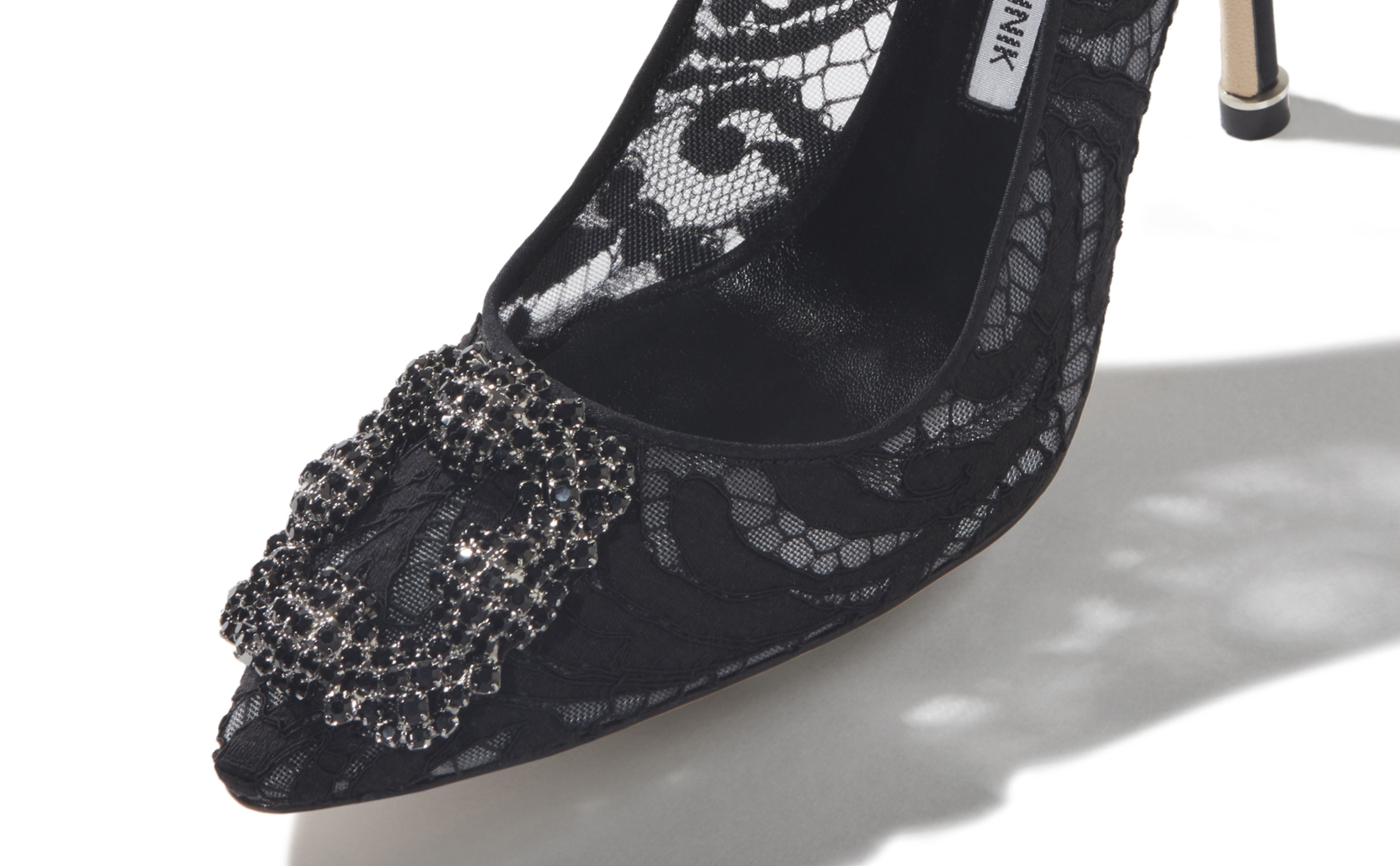 Black Lace Jewel Buckle Pumps - 4