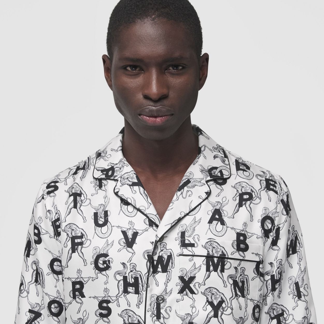 Mythical Alphabet Print Silk Pyjama Shirt – Unisex - 6