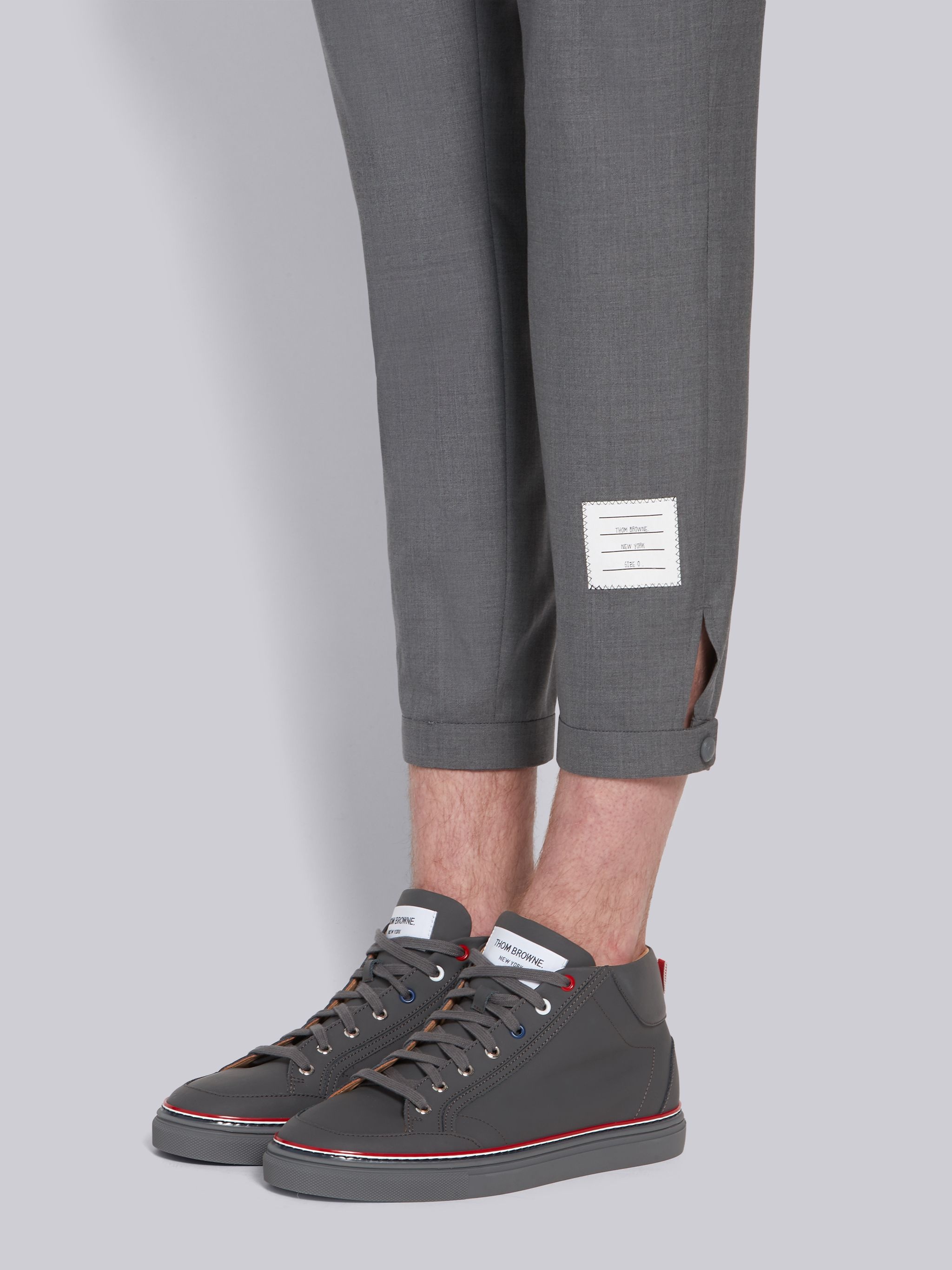 Medium Grey Plain Weave Suiting Snap Front Track Trouser - 6