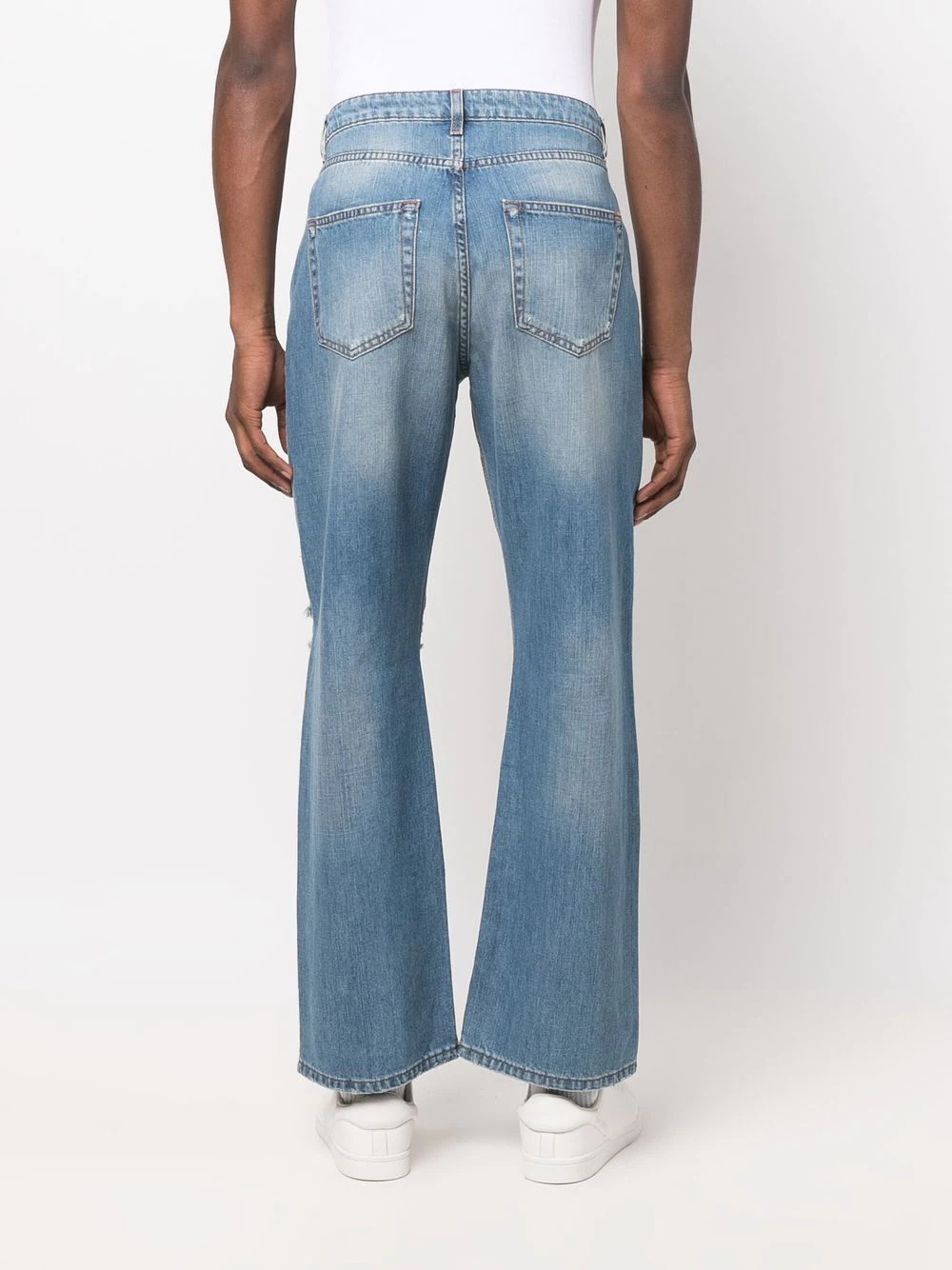 wide-leg distressed jeans - 4