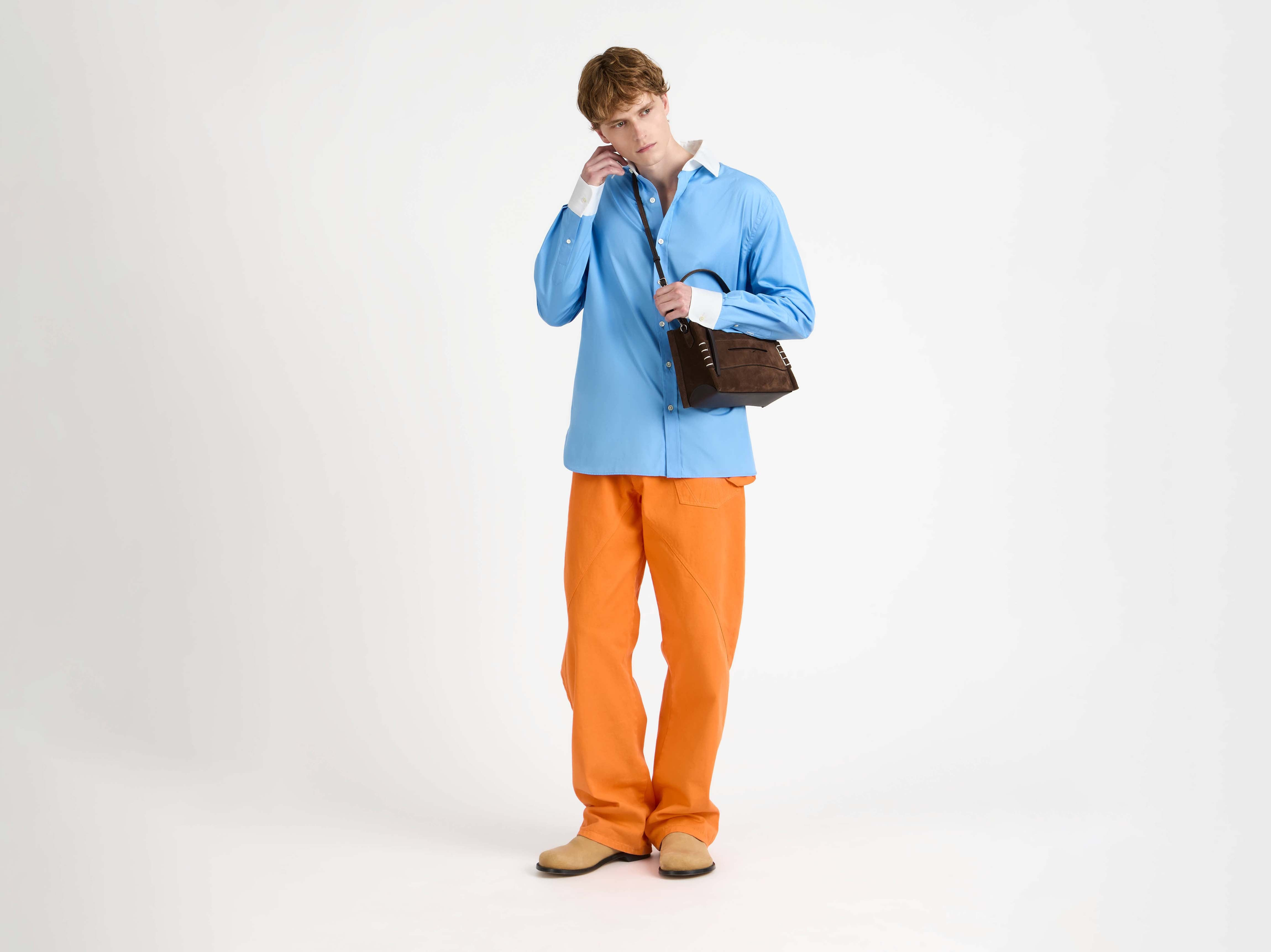 CONTRAST COLLAR DRESS SHIRT IN CORNFLOWER BLUE - 4