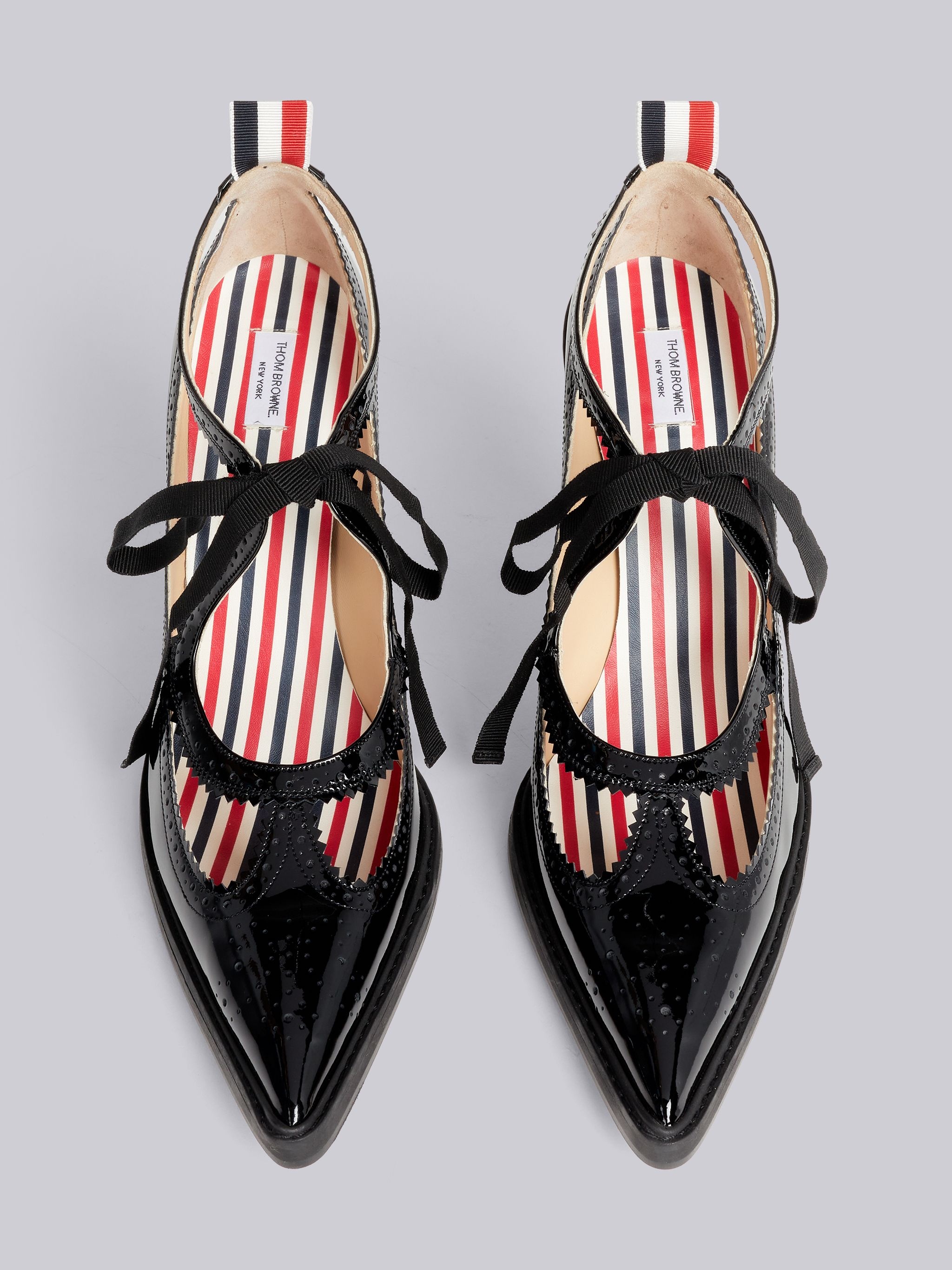Black Soft Patent Leather Tonal Grosgrain Bow 105mm Heel Cut Out Thom John - 4