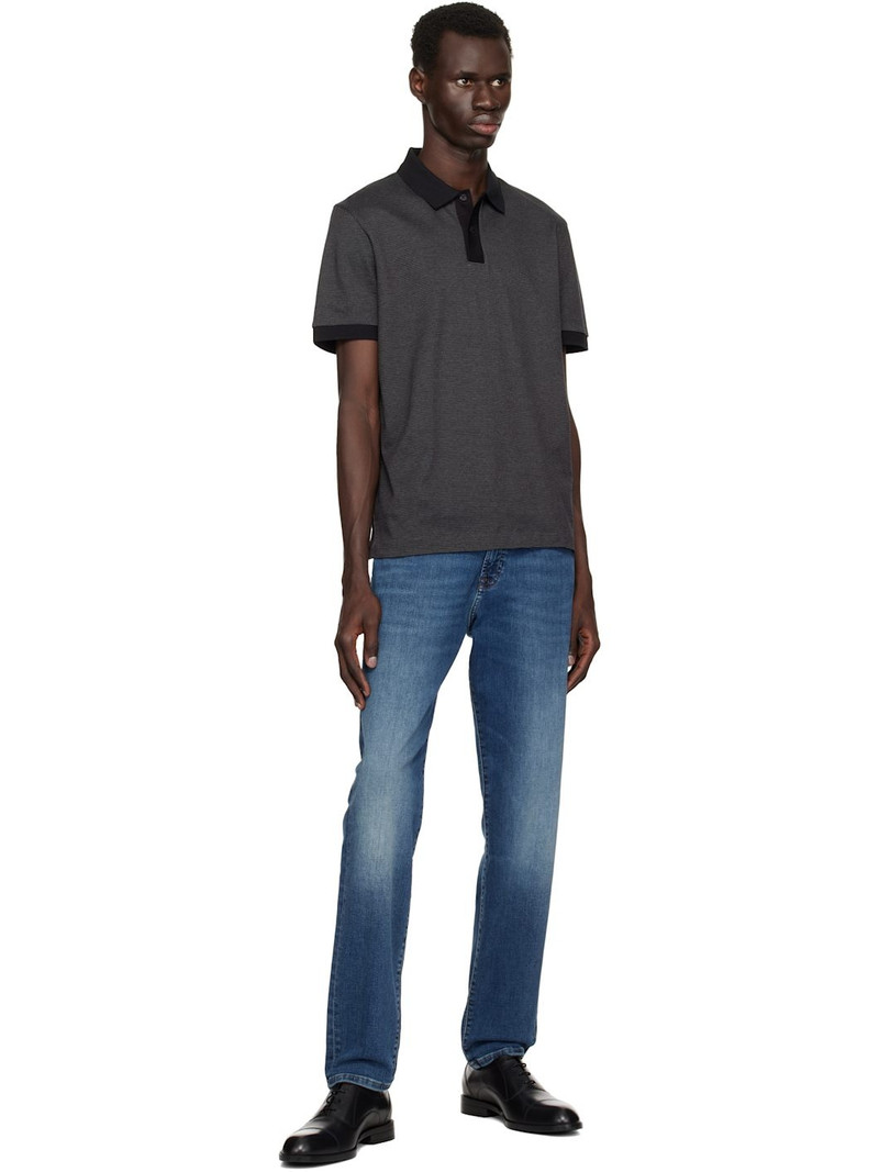BOSS Black & Gray Mercerised-Cotton Micro Pattern Polo outlook