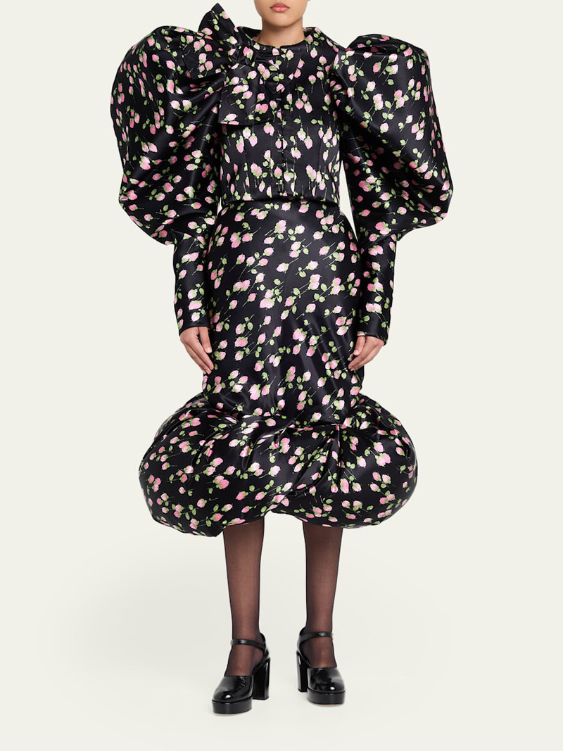Marc Jacobs Rose-Print Satin Bow Balloon-Sleeve Crop Jacket outlook