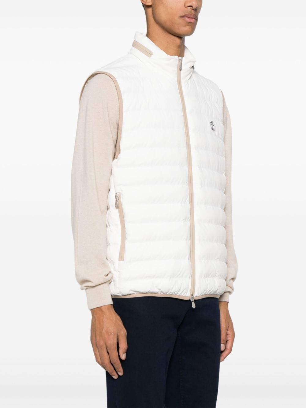 logo-embroidered quilted vest - 3